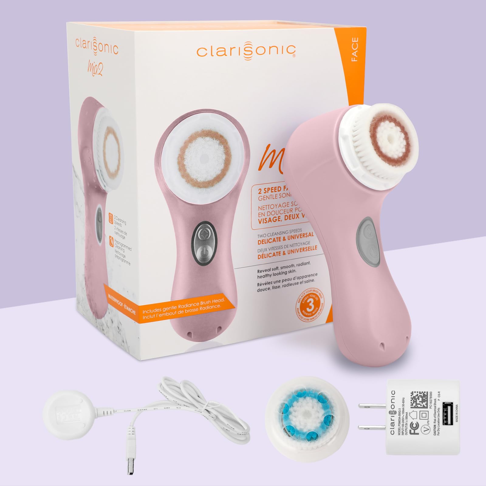 Mia 2 Acoustic Wave Facial Cleansing Brush - Pink | Deep Pore Cleaner for Glowing Skin | Perfect for Daily Skincare & Makeup Removal