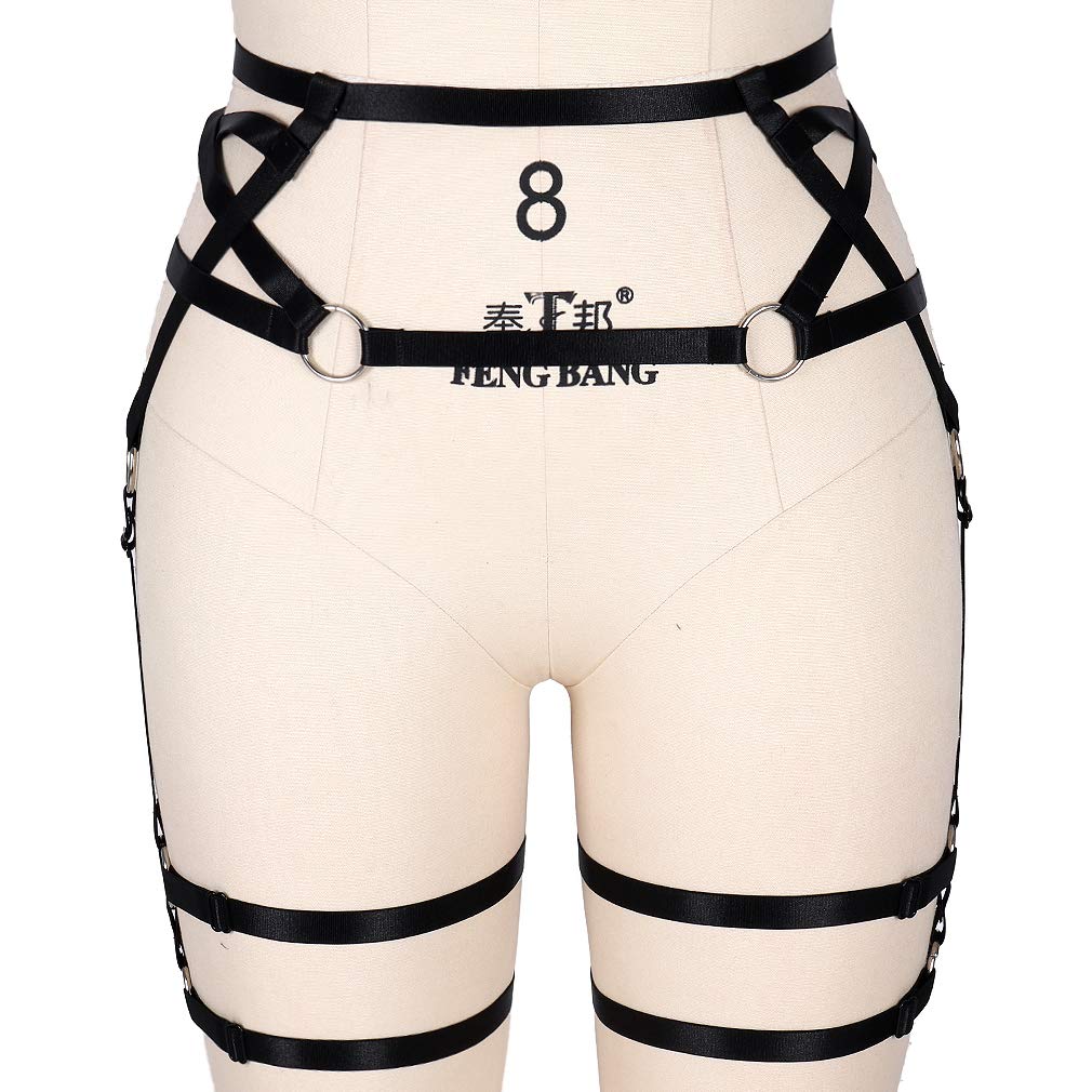 Women's Gothic Pentagram Harness Garter Belt - Punk Lingerie Adjustable Thigh Straps & Waist Cincher for Stockings | Perfect for Halloween, Cosplay, BDSM & Alternative Fashion