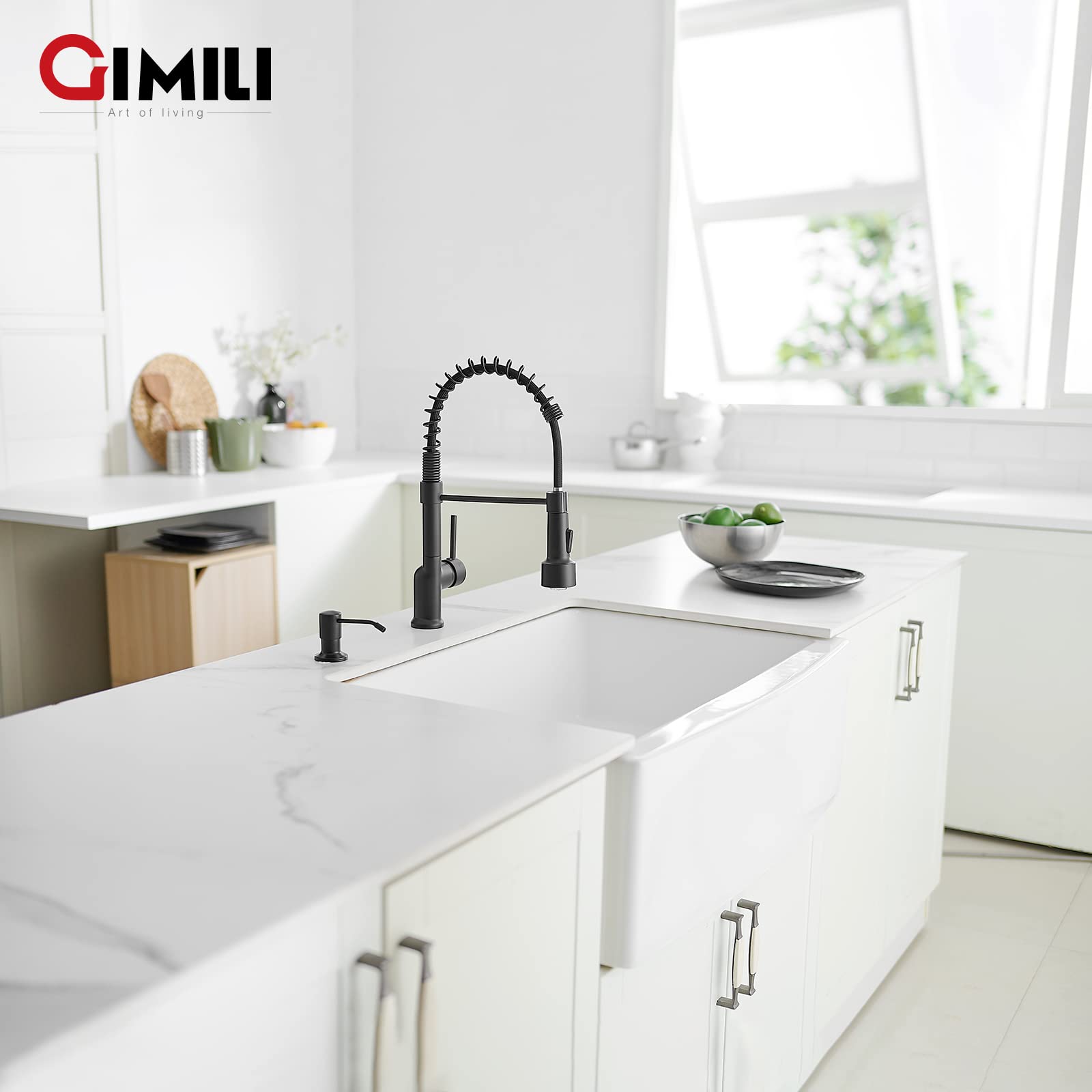 GIMILI Matte Black Kitchen Faucet with Pull Down Sprayer & Soap Dispenser - Single Handle LED Sink Faucet for Modern Kitchens | Perfect for Cooking, Washing Dishes & Food Prep