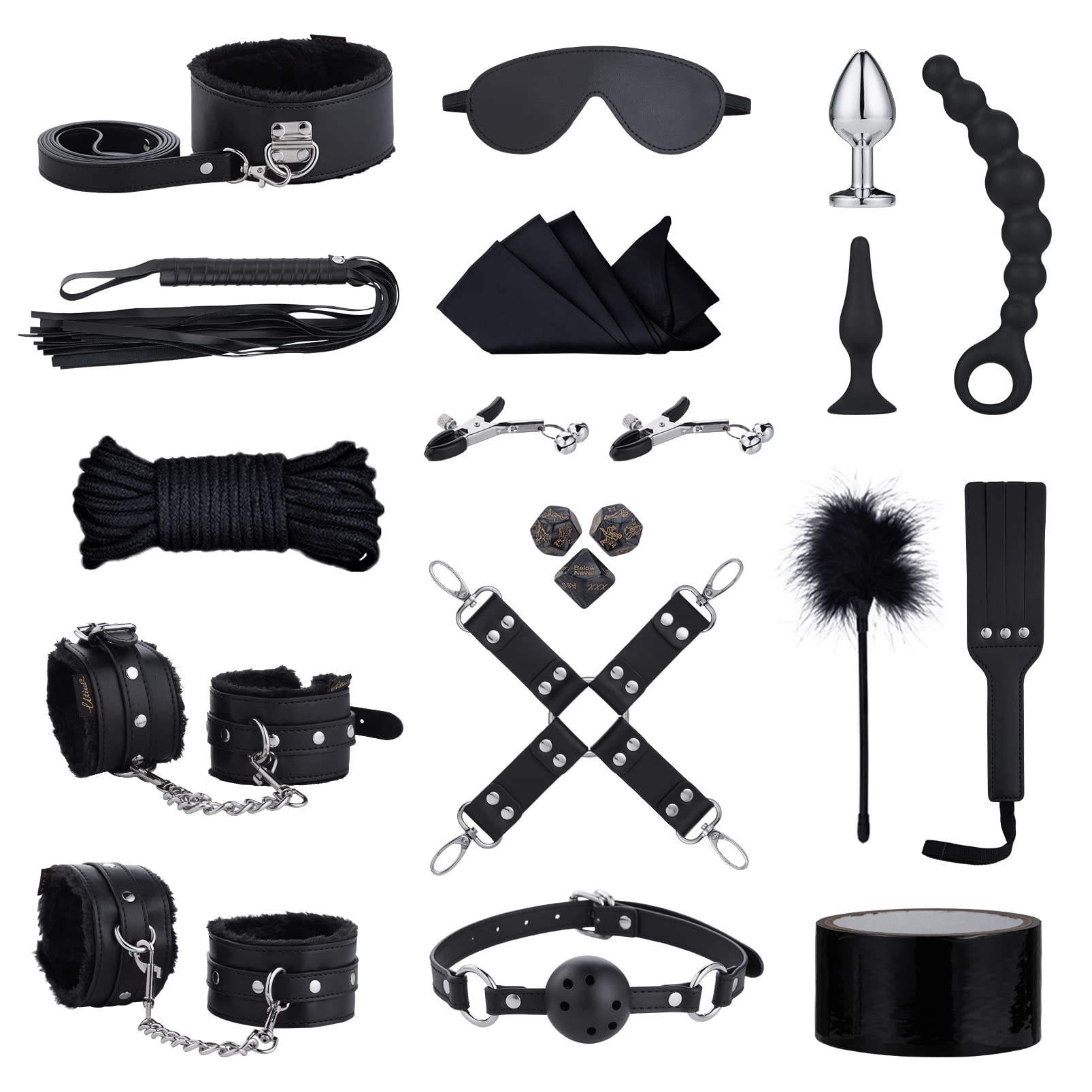 Premium BDSM Bondage Kit - Adjustable Handcuffs, Collar, Ankle Cuffs & 17-Piece Adult Toy Set for Couples | Sensual Play, Spicing Up Relationships & Intimate Exploration