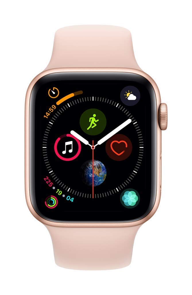 Refurbished Apple Watch Series 4 GPS 44mm Gold Aluminum Case with Pink Sand Sport Band - Fitness Tracking & Smart Notifications for Women & Men - Perfect for Running, Swimming & Daily Wear