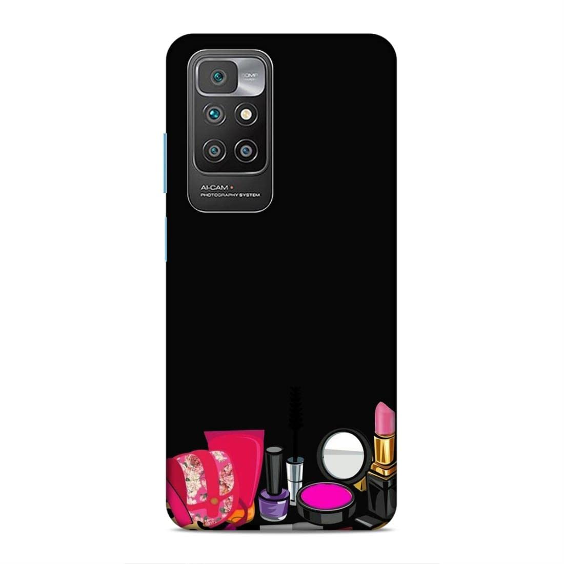 LETAPS® Printed Hard Phone Case for Xiaomi Redmi 10 Prime - Stylish Girly Design with Mirror & Lipstick Holder | Perfect Makeup Kit Accessory for Women | Durable Protective Cover for Daily Use, Travel & Selfies