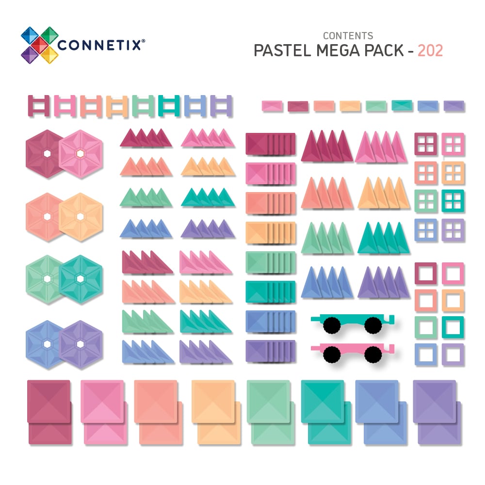 Connetix Magnetic Tiles Pastel 202 Piece Mega Pack - STEM Educational Building Toys for Kids, Creative Construction Play Set for Preschool Learning & Family Fun Activities