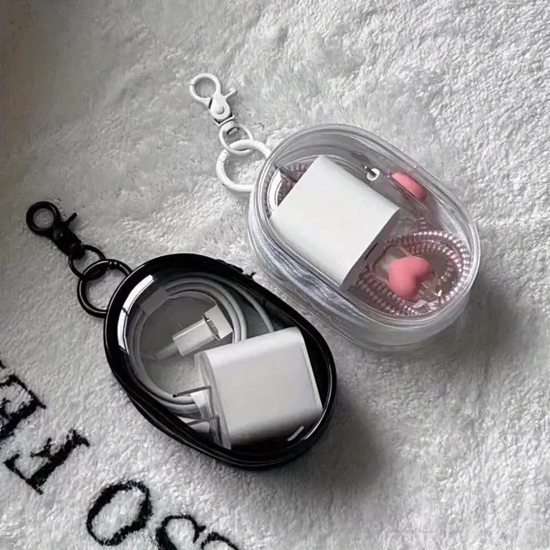 2-Pack Mini Transparent Cable Organizer Box - Portable Cord Storage for Data Cables, Chargers, Headphones & Jewelry | Compact Travel Keychain Pouch for Outdoor, Office & Home Organization