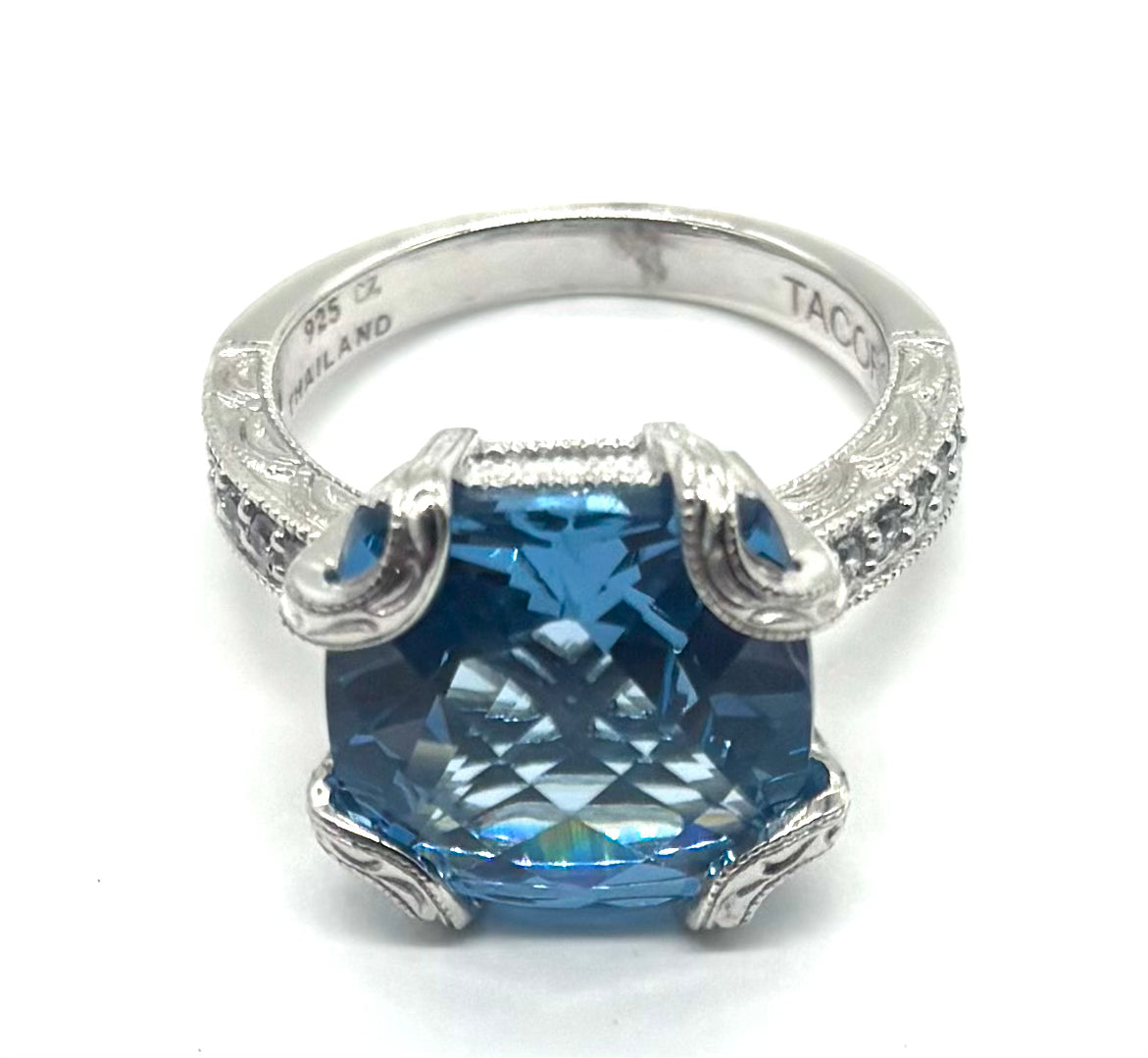 925 Sterling Silver Tacori Blue Topaz Ring for Women – Elegant Birthstone Jewelry Gift for Engagement, Anniversary & Special Occasions