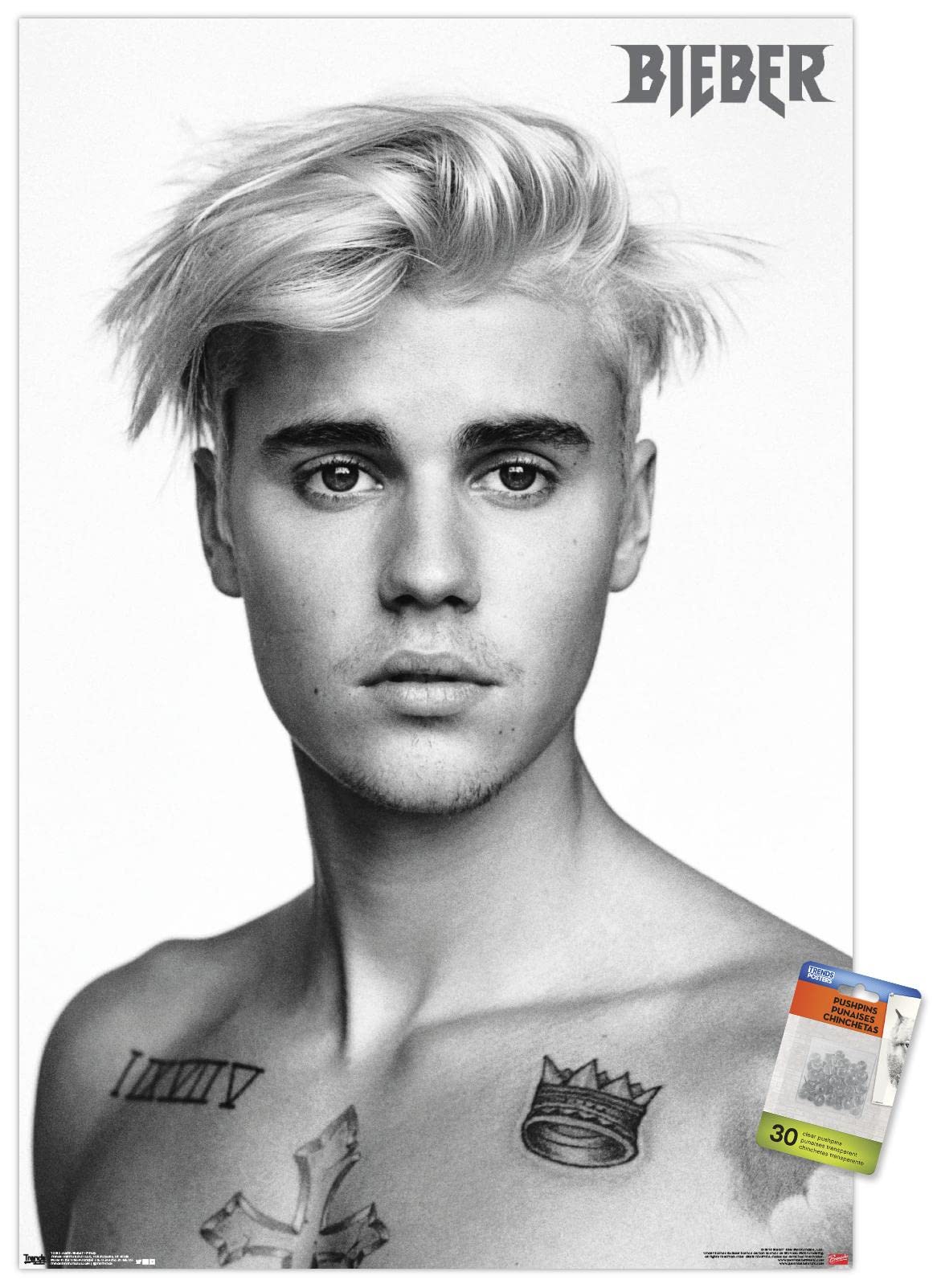 Trends International Justin Bieber Wall Poster - Premium Quality 24x36 Inch Celebrity Poster for Room Decor, Teen Bedroom, Dorm Room & Music Fan Gifts - Includes Push Pins for Easy Hanging