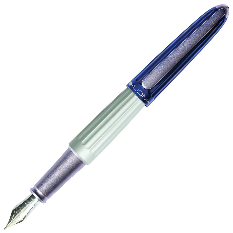 Diplomat Aero Fountain Pen - Blue Silver Finish with 14K Gold Medium Nib | Premium Writing Instrument for Business, Calligraphy & Gift Giving