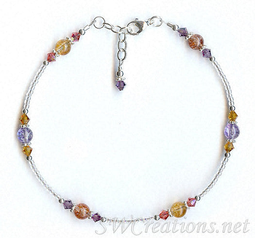 Handmade Sunset Crackle Crystal Bali Anklet - Bohemian Beach Ankle Bracelet for Women - Perfect for Summer Vacations, Music Festivals & Boho Fashion