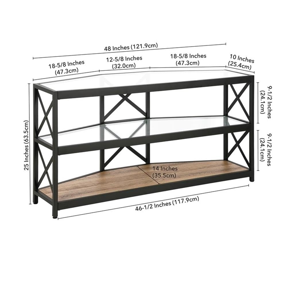 Modern Celine Hexagonal TV Stand with MDF Shelves for 55 Inch TVs - Blackened Bronze & Rustic Oak Finish | Perfect for Living Room, Bedroom, or Home Theater Setup