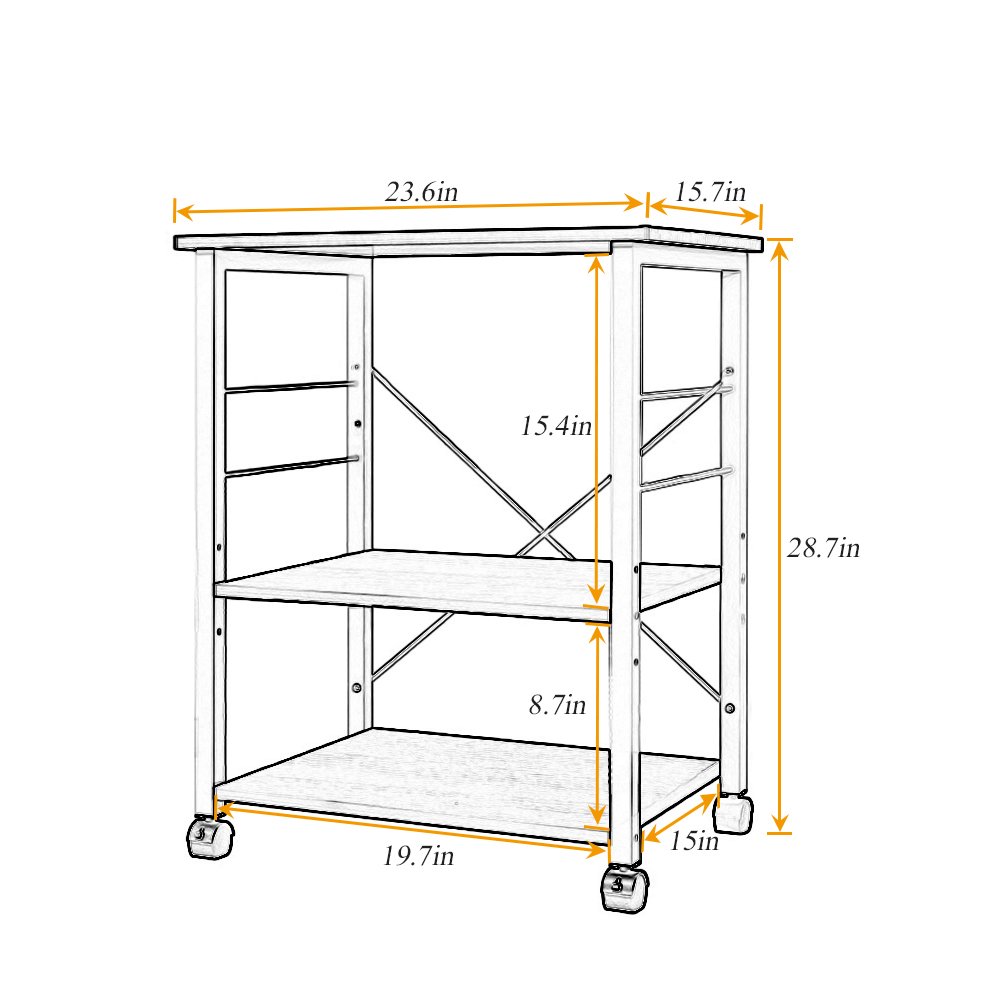 DlandHome 3-Tier Rolling Kitchen Cart - Microwave Stand, Baker's Rack & Appliance Table with Wheels, Small Utility Cart for Kitchen Storage (W4-Maple) - Perfect for Small Spaces, Apartment Cooking & Microwave Organization