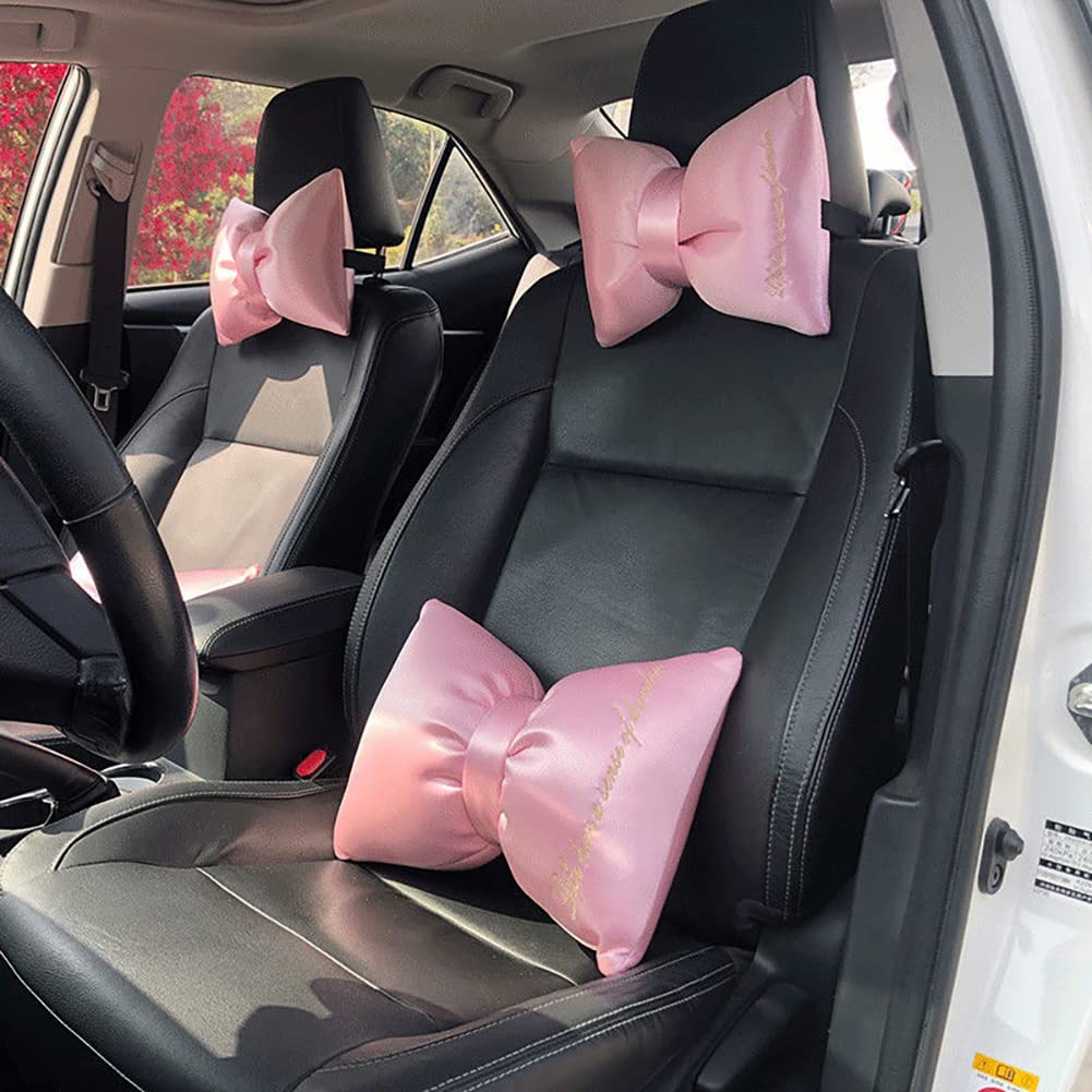 Soft Car Neck Pillow & Headrest Cushion for Women - 2 Pack Pink Bow Pillows for Driving Comfort | Perfect for Long Road Trips & Commuting