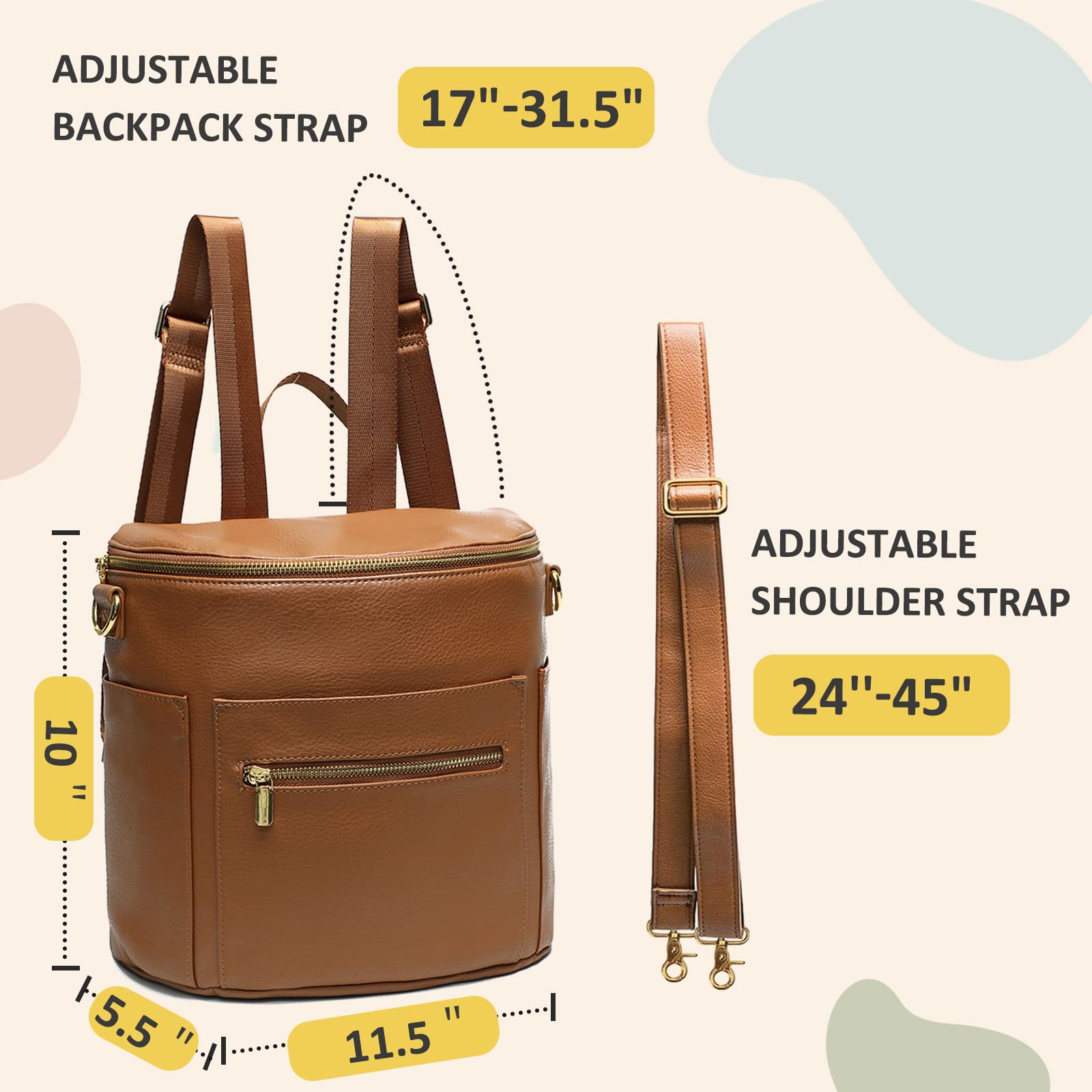 Miss Fong Premium Leather Diaper Bag Backpack - Waterproof Baby Bag with Detachable Changing Pad (Regular + Mini Sizes) | Perfect for Moms, Travel & On-the-Go Parenting