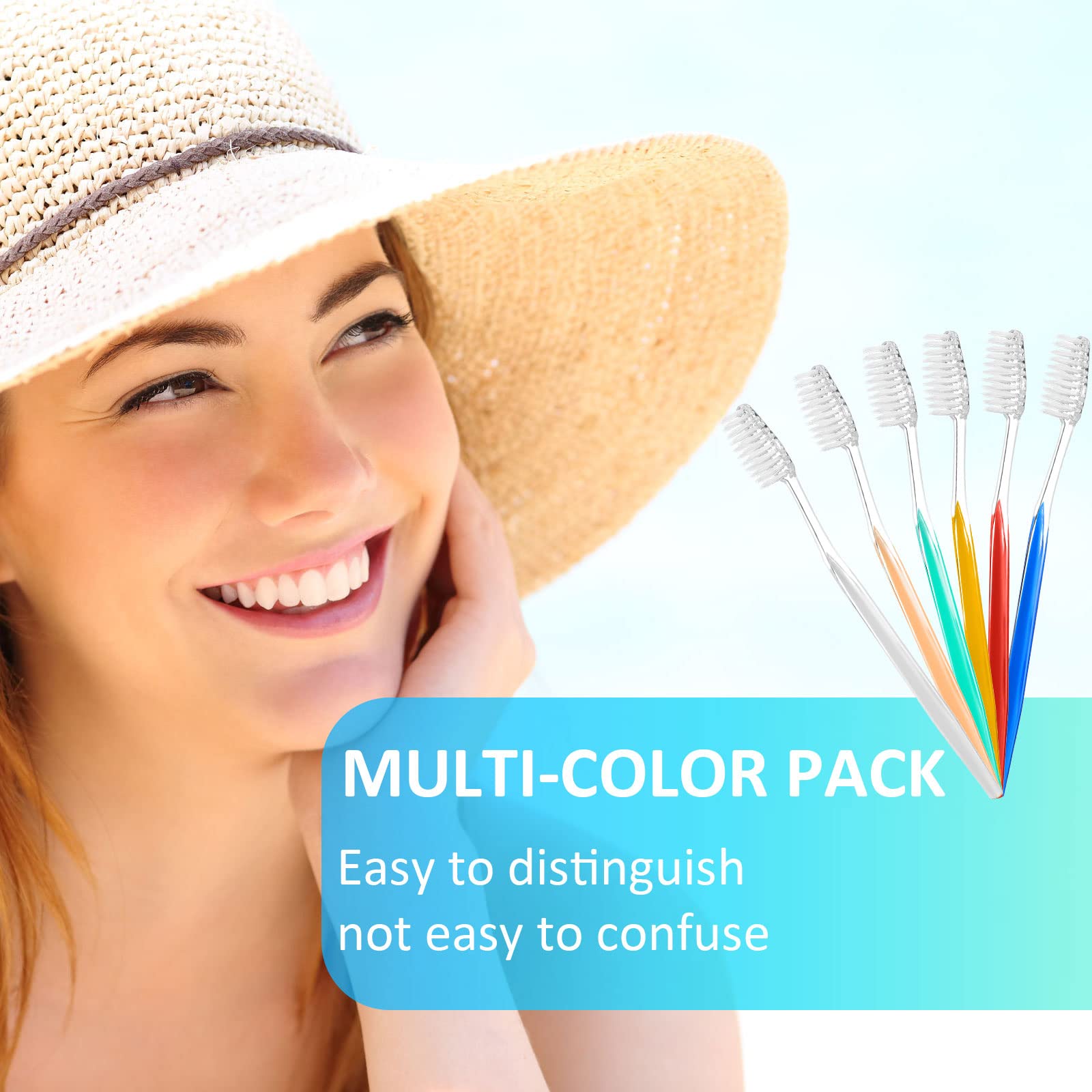 Honeydak 300-Piece Disposable Toothbrushes - Individually Wrapped, Medium Soft Bristles, Travel Toothbrush Set for Adults (6 Colors) | Perfect for Hotels, Camping, Airplanes & Emergency Kits