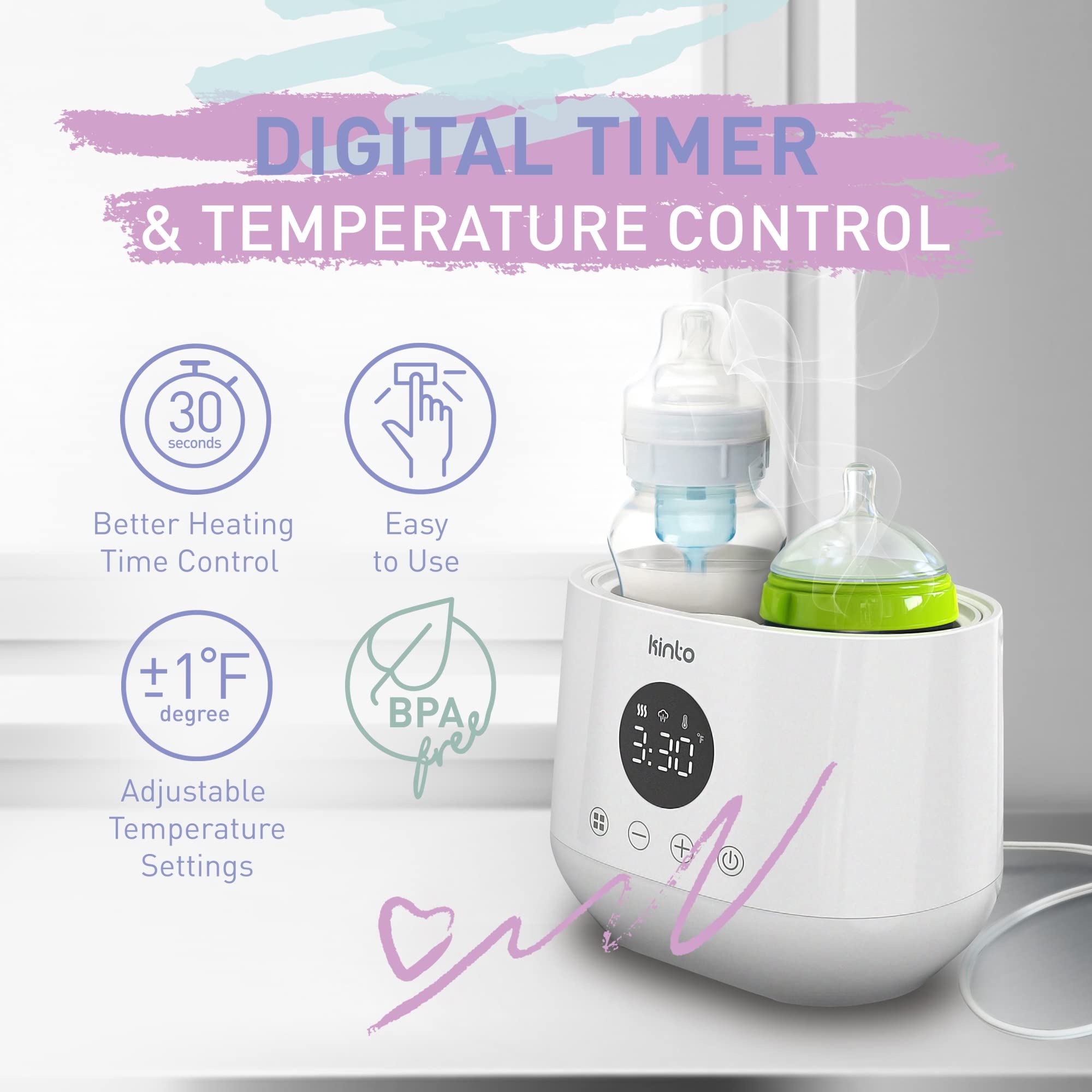 Fast Heating Double Baby Bottle Warmer & Sterilizer for Breastmilk & Formula - Smart Bottle Heater for Twins with Timer & Auto Shut Off - Perfect for Night Feedings & Traveling