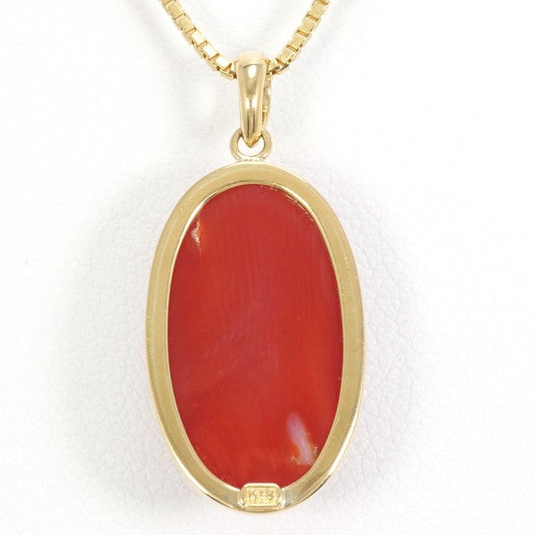 18K Yellow Gold Coral Pendant Necklace 45cm - Elegant Handmade Jewelry for Women, Perfect Gift for Birthday, Anniversary & Special Occasions