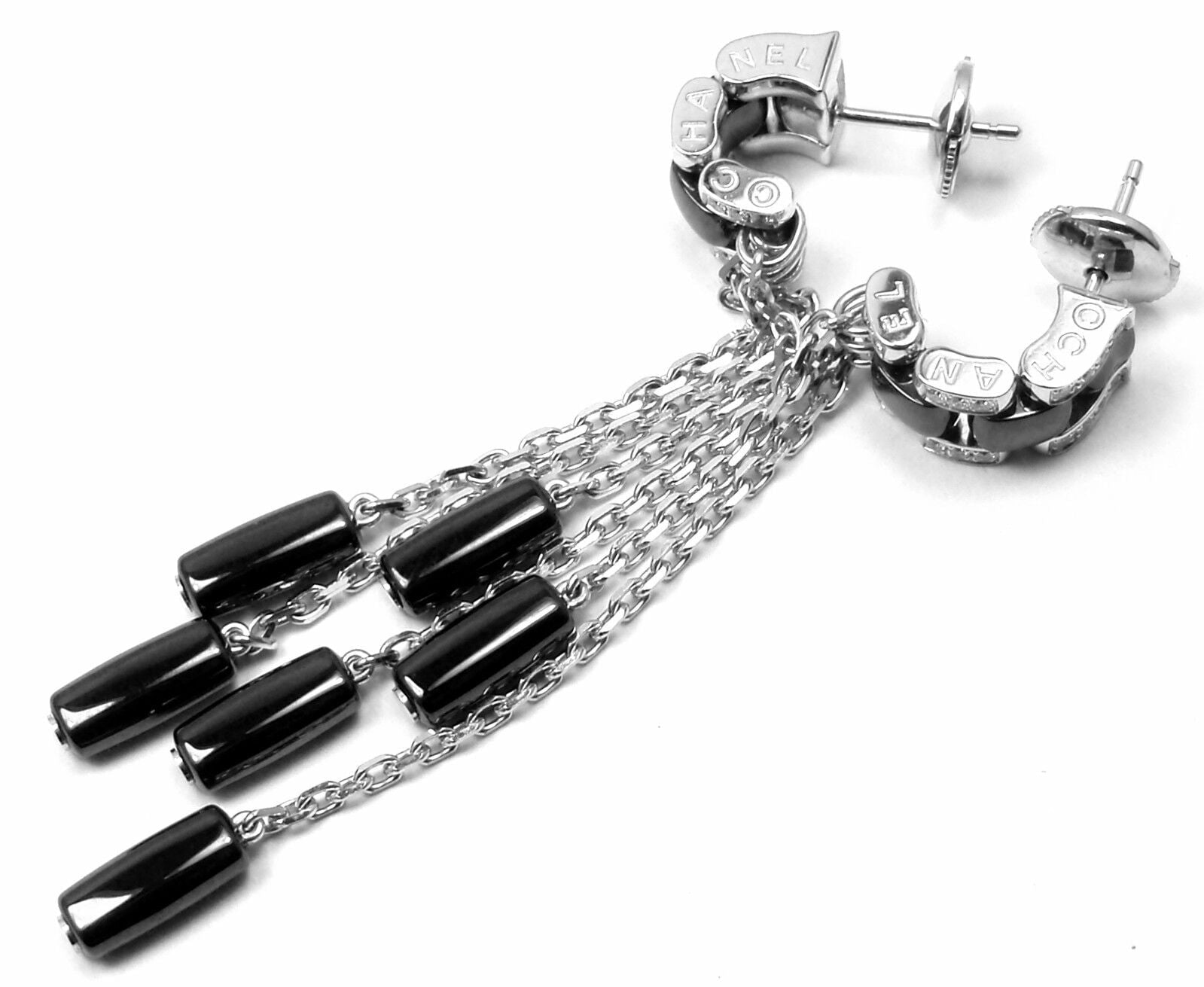 Authentic Chanel Ulta 18k White Gold Diamond Black Ceramic Drop Earrings for Women - Luxury Fashion Jewelry for Parties, Weddings & Special Occasions