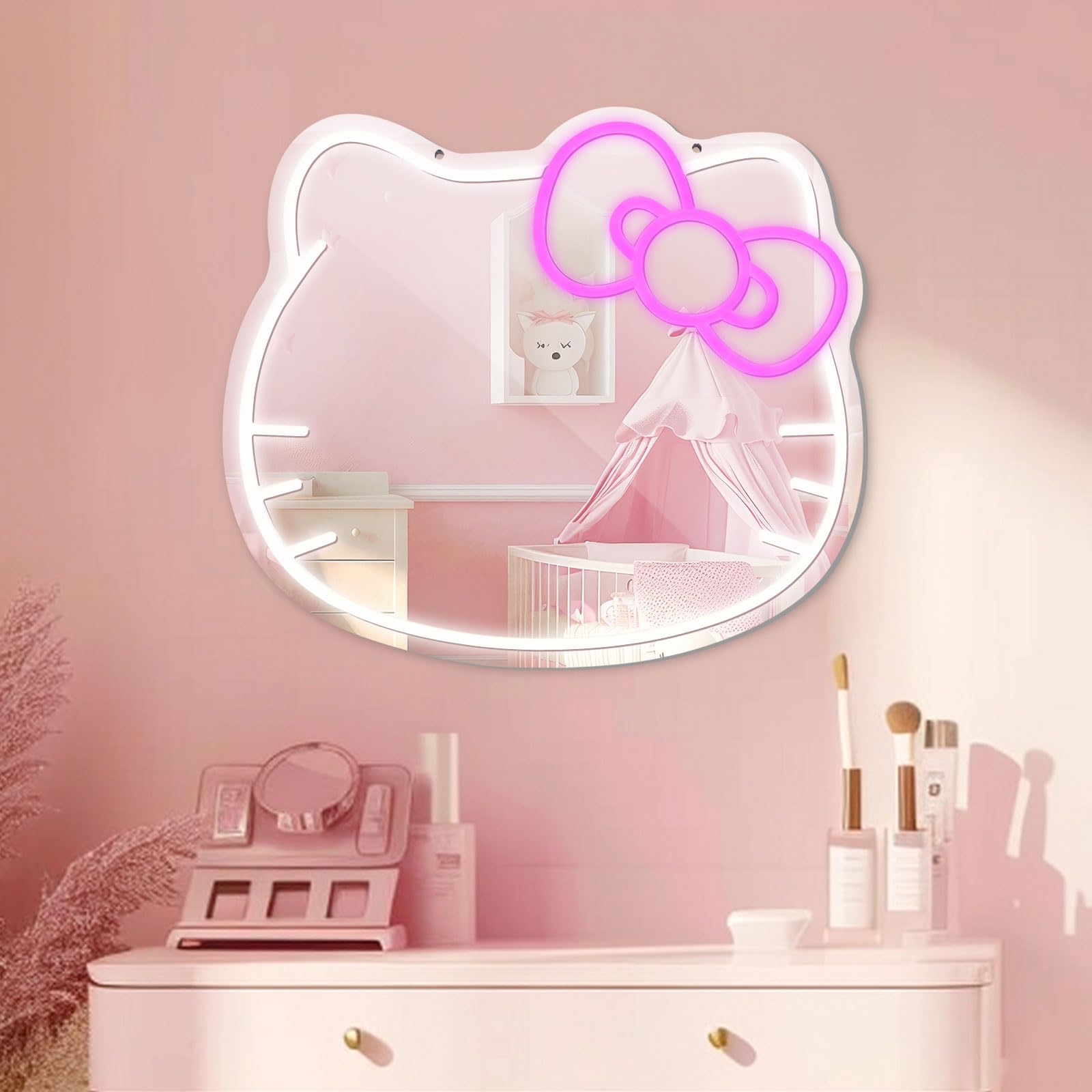 Anime Neon LED Vanity Mirror with Remote - Makeup Mirror for Bedroom, Teen Girl Gift - Birthday, Christmas, Halloween, Thanksgiving Decoration - Perfect for Cosplay, Dressing Room & TikTok Room Decor
