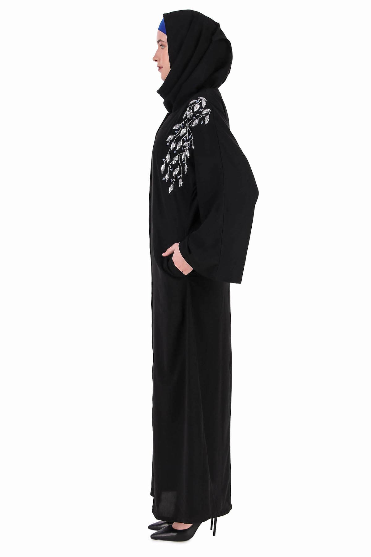 Elegant Front Open Hand Leaf Embroidered Dubai Abaya Dress for Women - Perfect for Islamic Prayer, Eid Celebrations & Modest Fashion