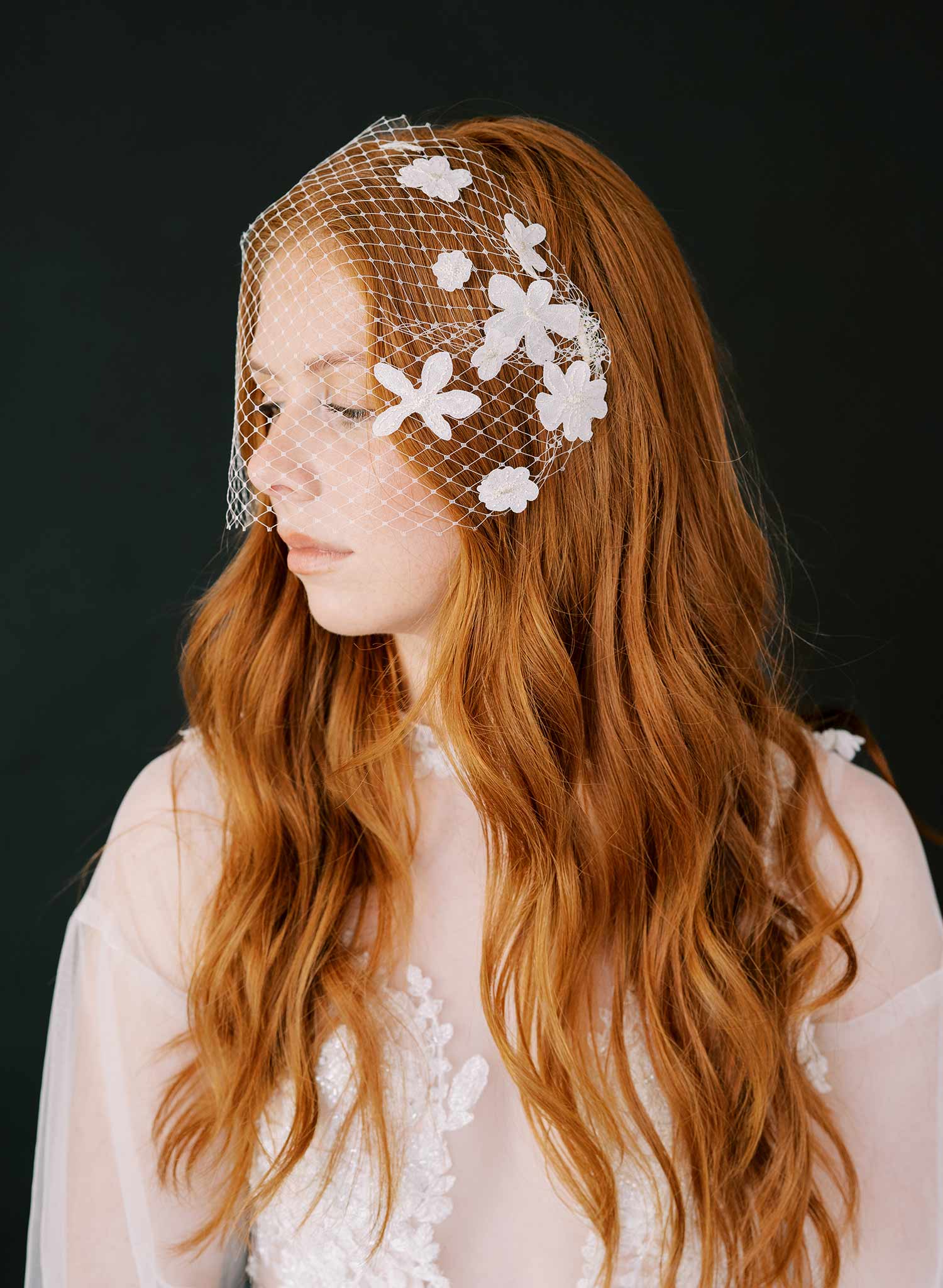 Elegant Lace Embellished Bandeau Birdcage Veil - Style #214 | Perfect for Weddings, Bridal Showers & Vintage-Themed Events