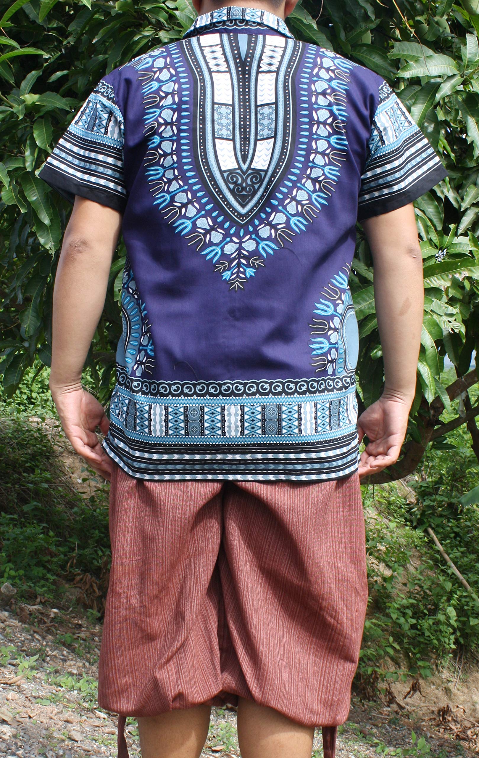 Authentic African Dashiki Artwork Hawaiian Shirt - 100% Pure Cotton, Large Collar for Men | Beach Vacation, Summer Party & Casual Wear