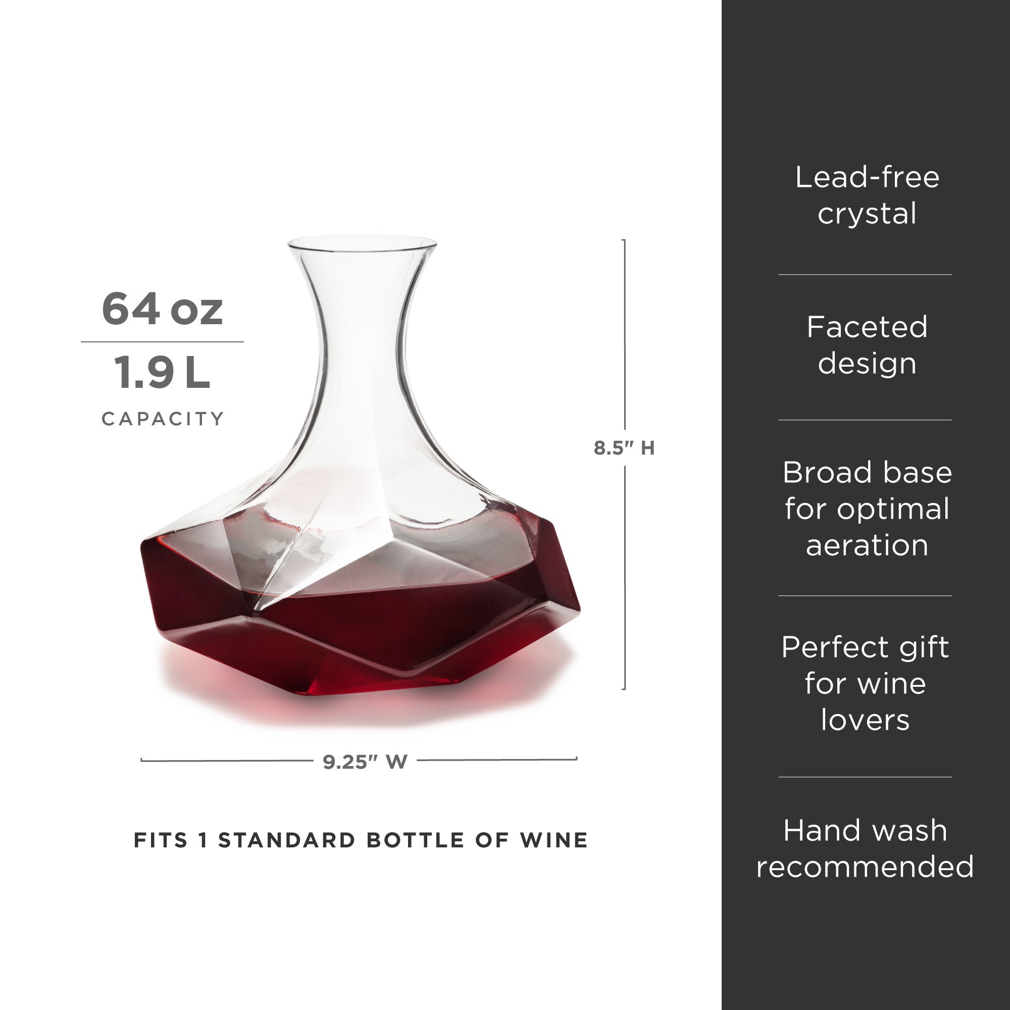 Elegant Seneca Faceted Crystal Wine Decanter - Premium Lead-Free Glass Carafe for Red Wine Aeration & Decanting - Perfect for Dinner Parties, Wine Tasting & Home Bar Decor