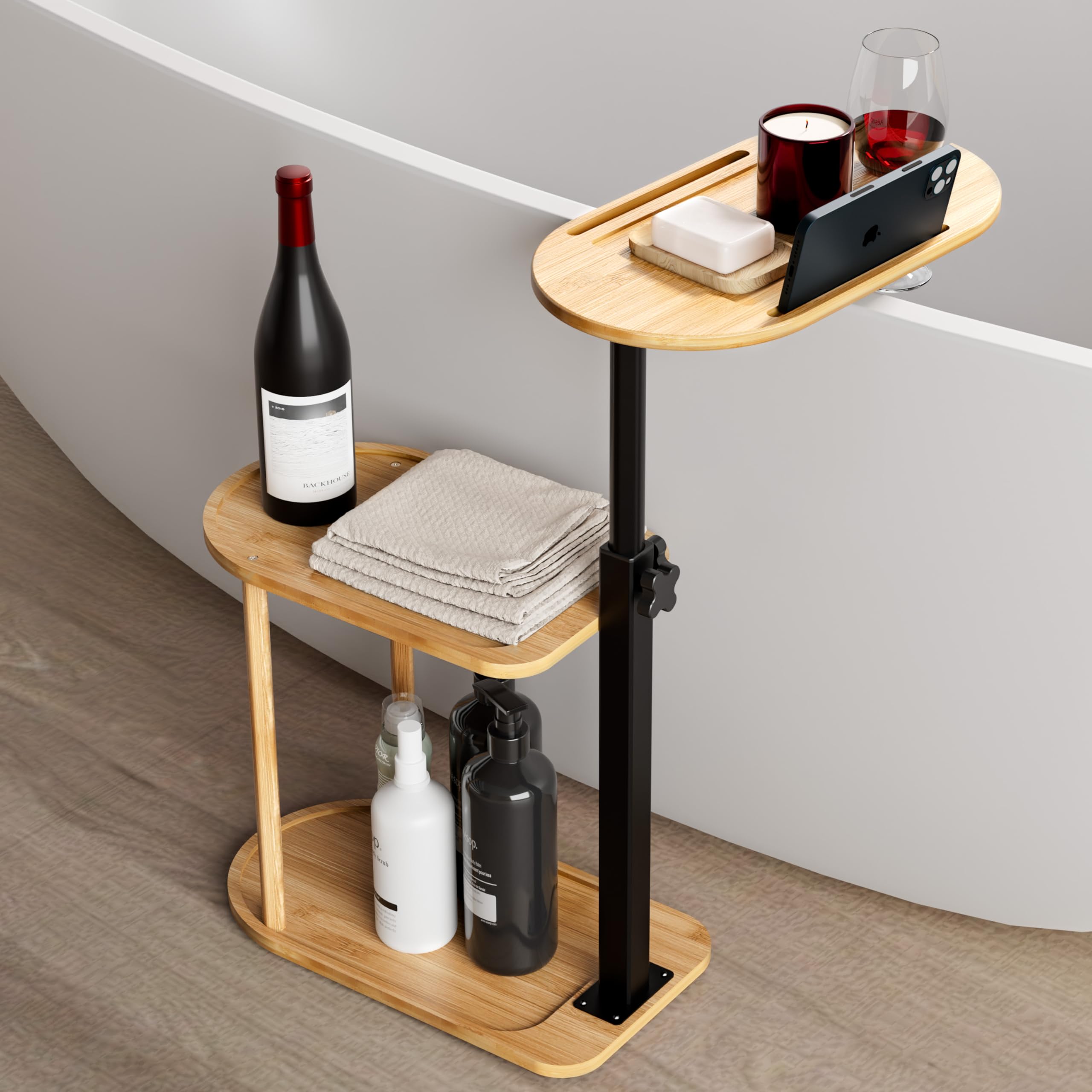 3 Layer Bamboo Bathtub Tray - Freestanding Bath Caddy Organizer with Shelf for Spa Relaxation | Perfect for Luxury Baths, Housewarming Gifts & Small Bathroom Storage (Wall Mount or Freestanding Use)