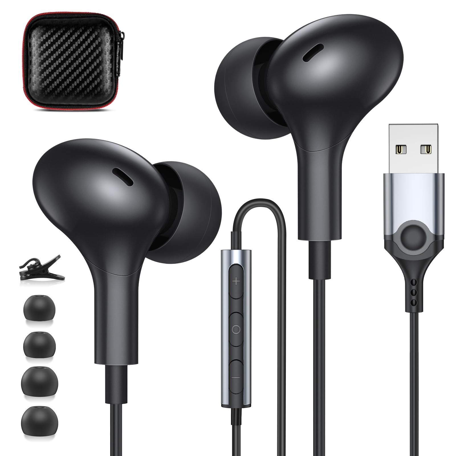 ACANDYA USB Computer Headset with Microphone, 7.5FT Long Cord In-Ear Magnetic Earbuds for PC, Laptop, Desktop, Notebook - Ideal for Office Work, Live Broadcasting, Gaming, and Online Meetings