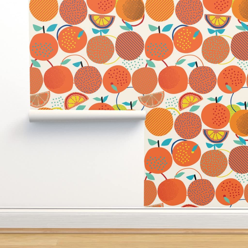 Peel & Stick Removable Wallpaper - Fresh Orange Fruit Modern Abstract Citrus Design | Self-Adhesive Wallpaper Samples for Kitchen, Bedroom, Nursery Decor | Spoonflower Custom Wallpaper