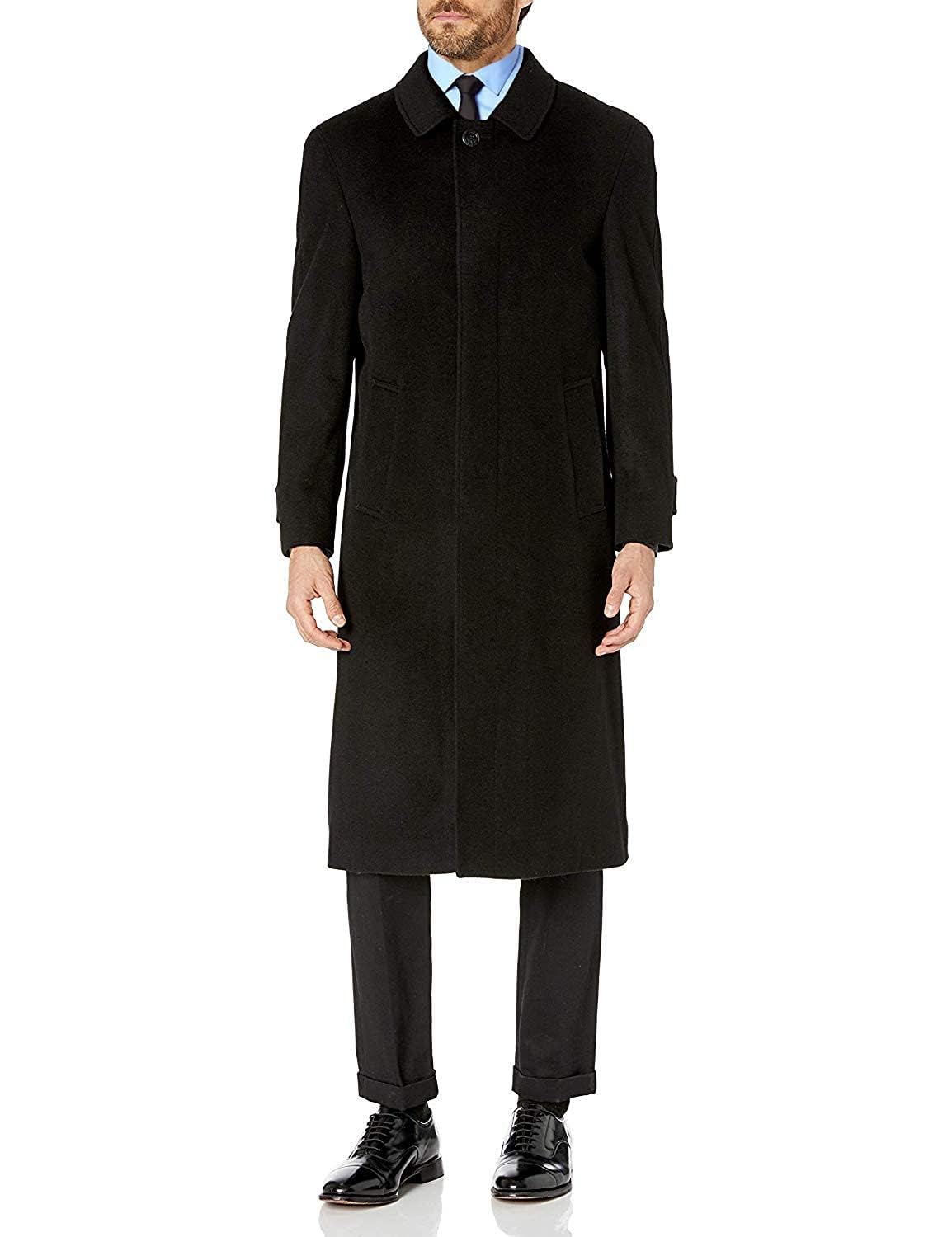 Premium Men's Black Wool Cashmere Blend Single Breasted Winter Overcoat - Elegant Formal & Business Attire for Cold Weather