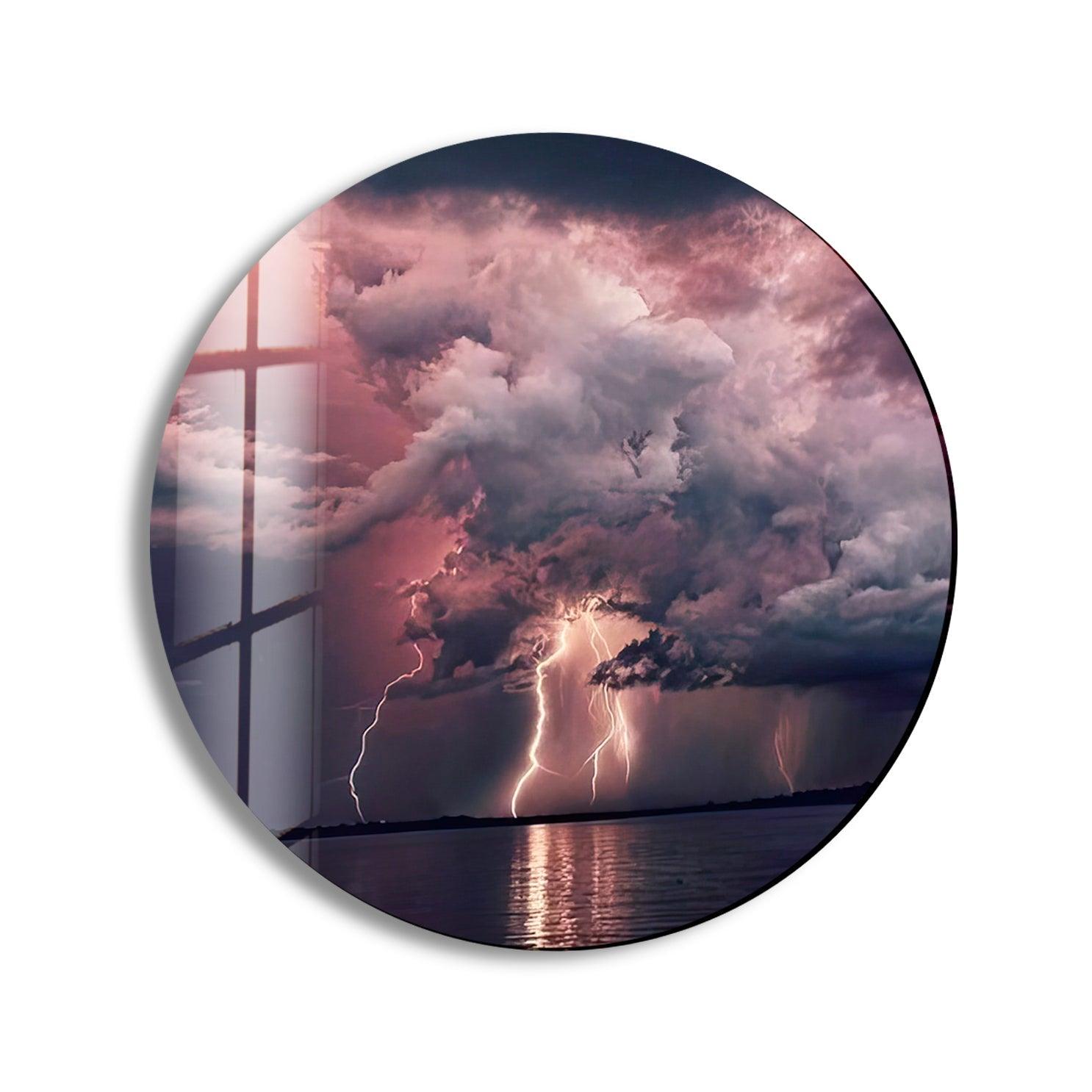 Abstract Round Lightning Glass Wall Art - Modern Home Decor for Living Room, Bedroom & Office - Shatterproof & UV Resistant - Perfect for Gifts & Interior Design