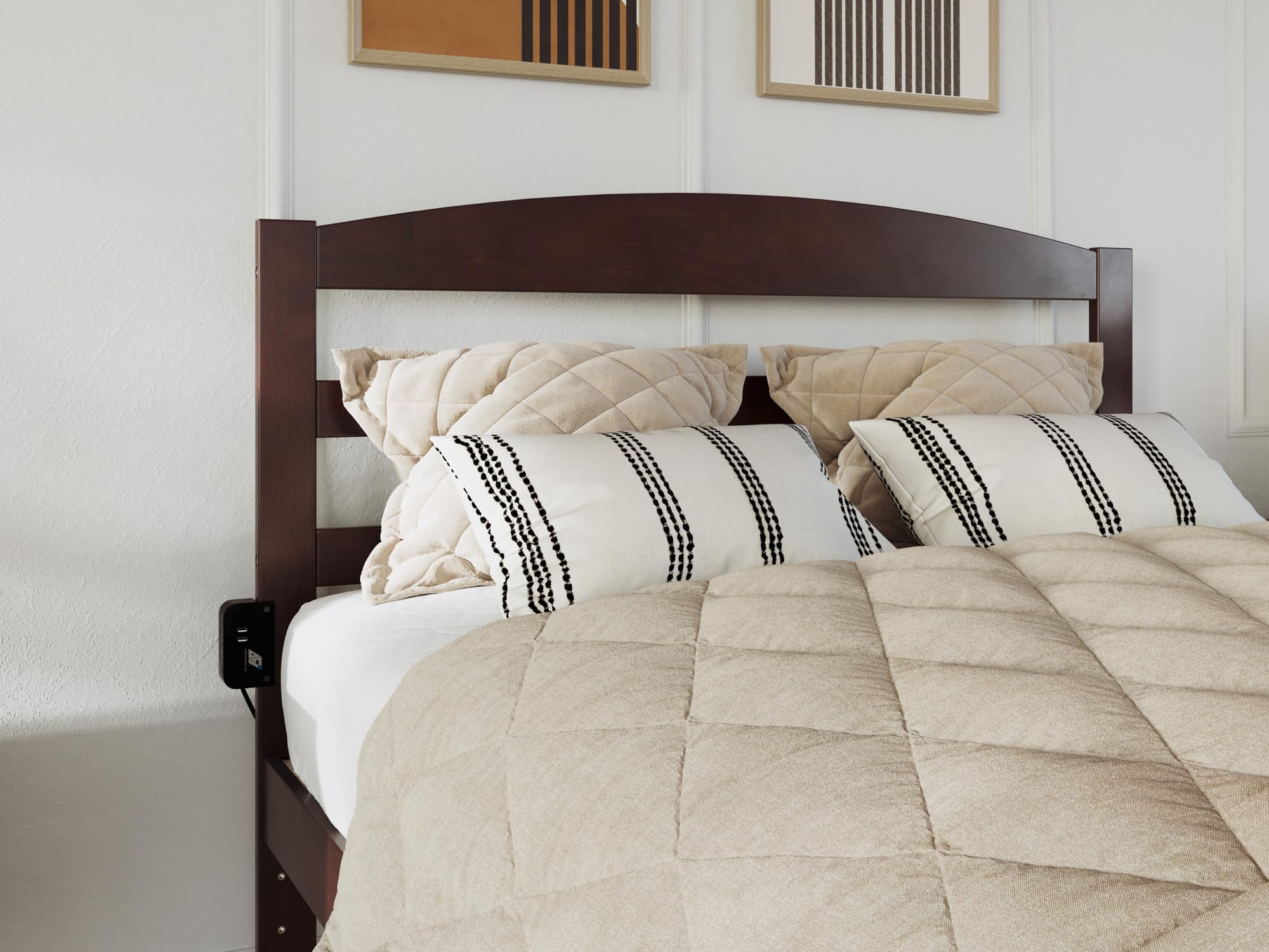 AFI Warren Queen Size Platform Bed with Footboard & USB Charging Station - Solid Walnut Wood Frame for Modern Bedroom, Guest Room or Master Suite