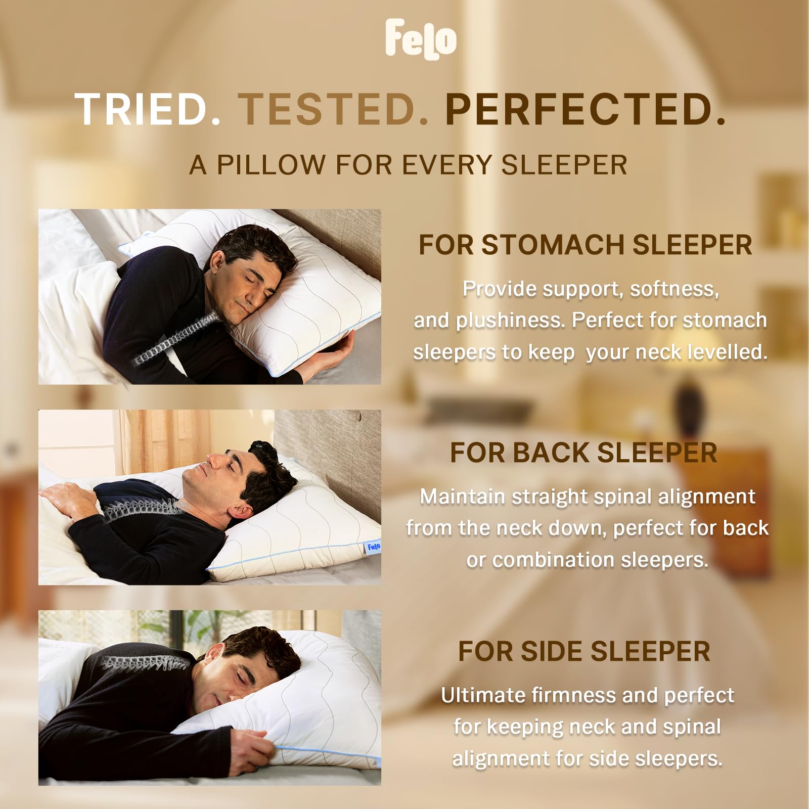 Felo Feather Down Pillows Queen Size Set of 2 - CloudFusion Goose Down Pillows for Sleeping, Luxury Hotel Collection Bed Pillows for Side & Back Pain Relief - 100% Organic Cotton Shell (20x30 Inches) - Perfect for Home, Hotel & Guest Room Comfort