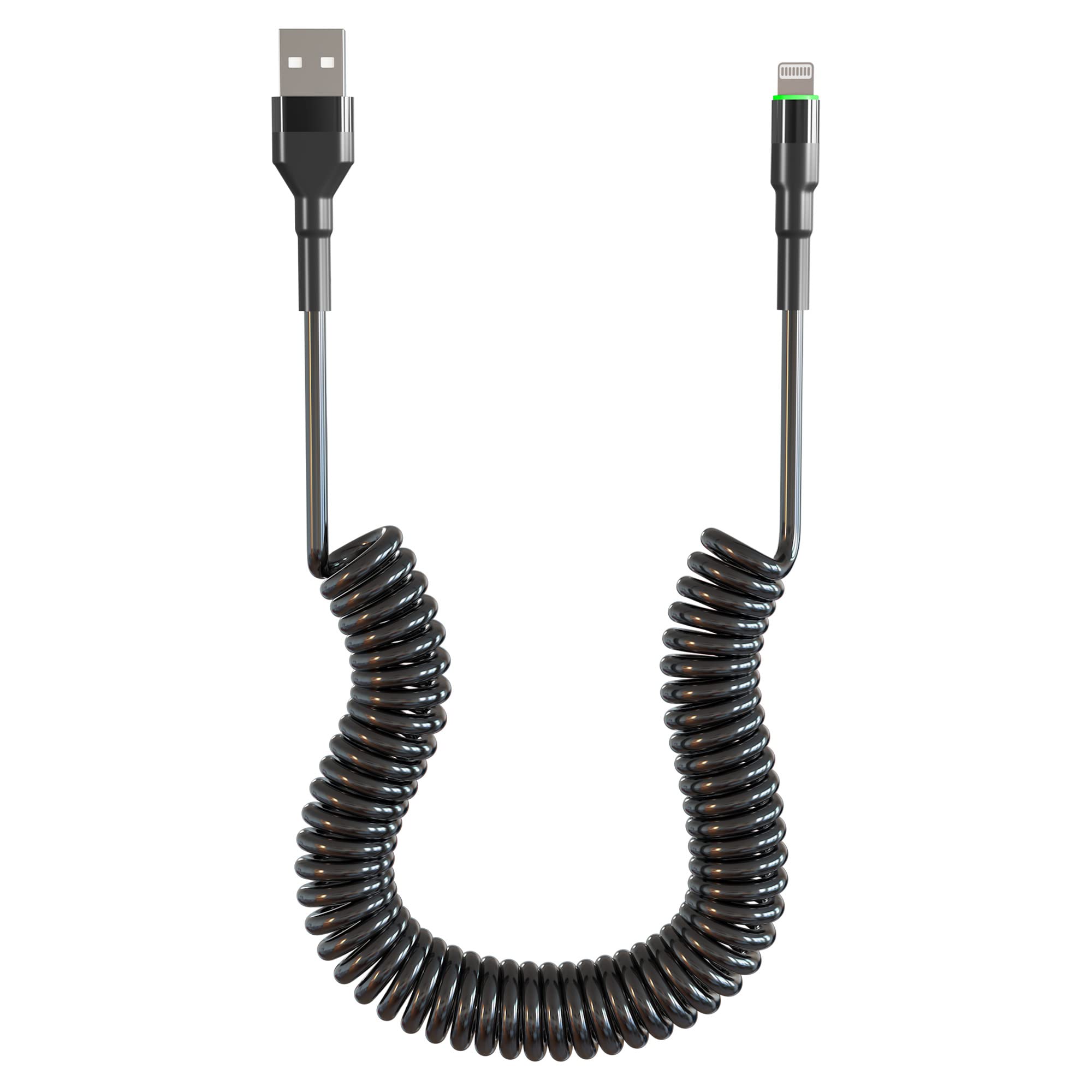 MFi Certified Retractable USB to Lightning Cable 6FT - Coiled iPhone Charger Cord with LED & Fast Data Transfer for Apple CarPlay | Compatible with iPhone/iPad/iPod | Perfect for Car, Home & Office Charging