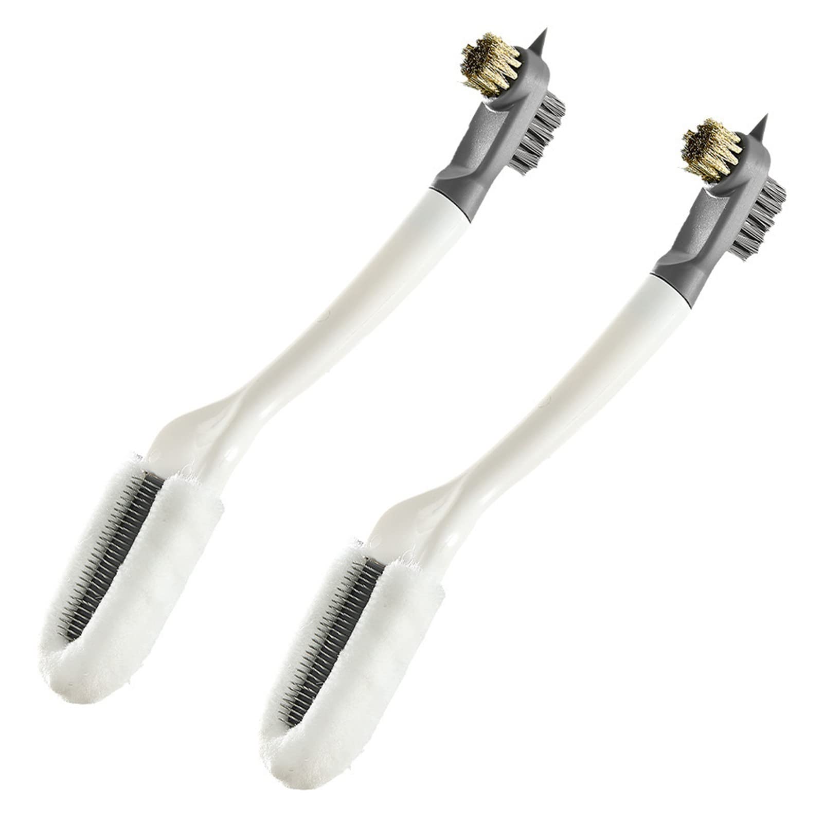 2Pcs Long Handle Double Headed Cleaning Brushes - Shoe, Kitchen, Bathroom, Sink & Tile Scrub Brush - Heavy Duty Household Pot Pan Edge Cleaner - Perfect for Shoes, Grease, Corners & Grout Lines (White, One Size) - Ideal for Deep Cleaning Kitchen Appliances, Bathroom Tiles & Shoe Care