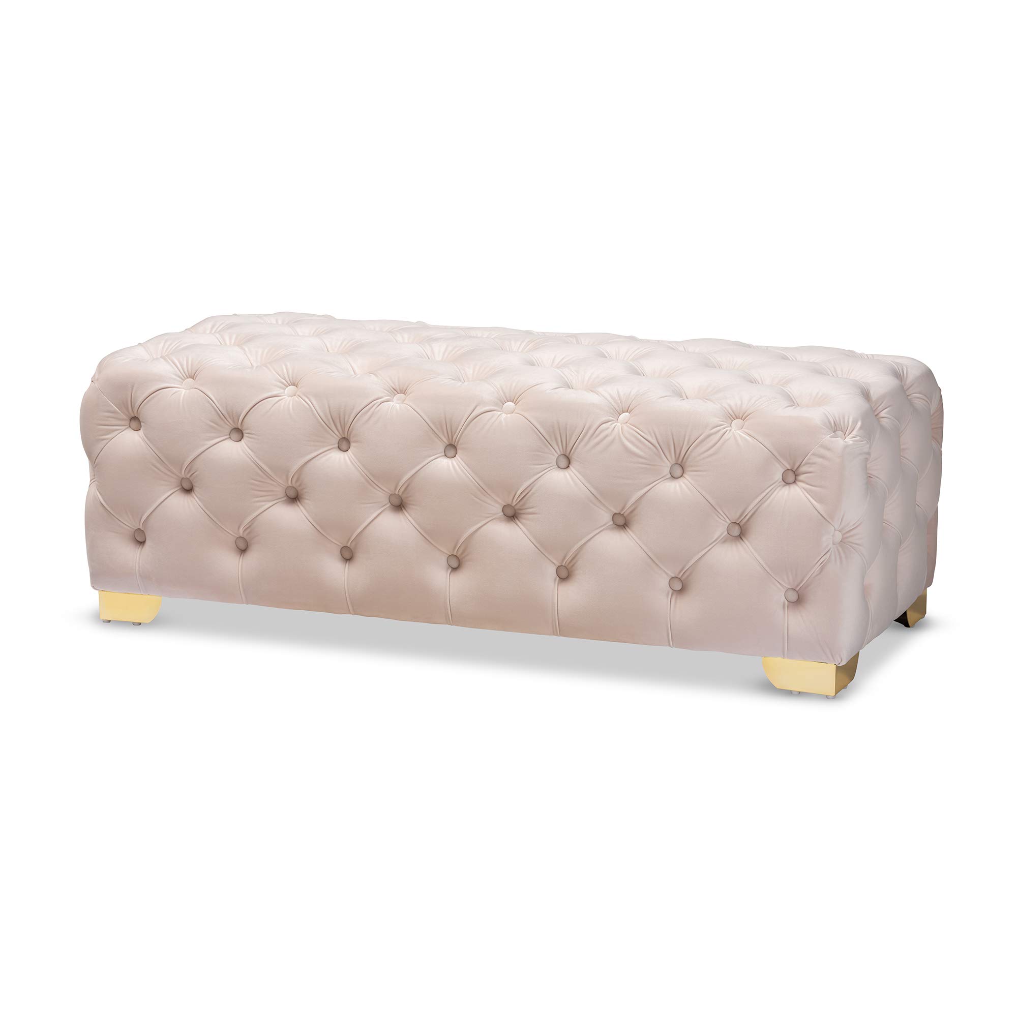 Baxton Studio Light Beige/Gold Ottoman with Storage - Modern Tufted Footrest Stool for Living Room, Bedroom & Office - Versatile Home Decor Accent Piece