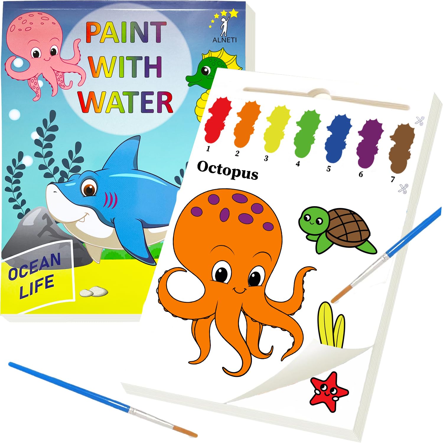 Paint with Water Books for Toddlers Ages 1-5 - Water Coloring Activity Books for Kids - Reusable Watercolor Painting Kit - Arts and Crafts Gift for 2 3 4 Year Old Boys & Girls - Perfect for Travel, Preschool Learning & Quiet Time Activities