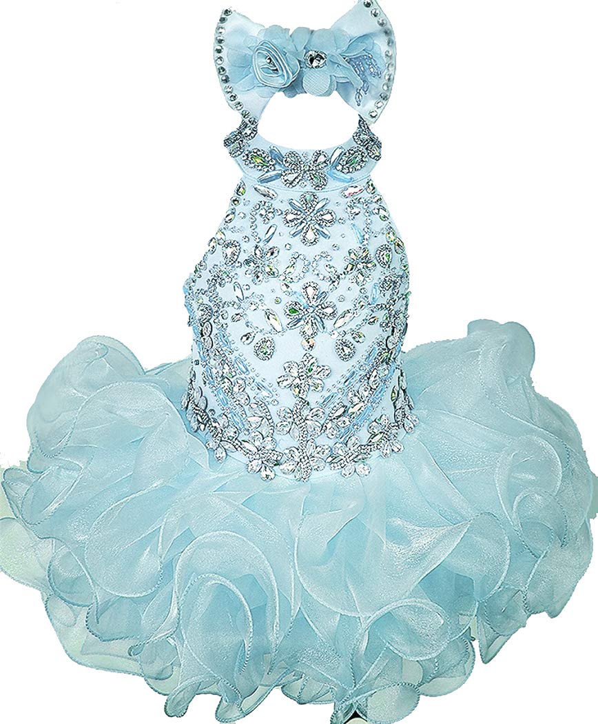 Junguan Baby Girls Short Halter Cupcake Pageant Dresses - Newborn Princess Birthday Party Tutu Ball Gowns for Special Occasions & Photo Shoots