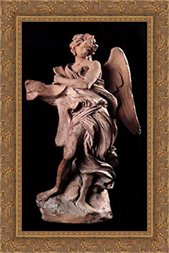16x24 Gold Ornate Wood Framed Canvas Art - The Angel of the Superscription by Gian Lorenzo Bernini | Baroque Wall Decor for Living Room, Bedroom & Office