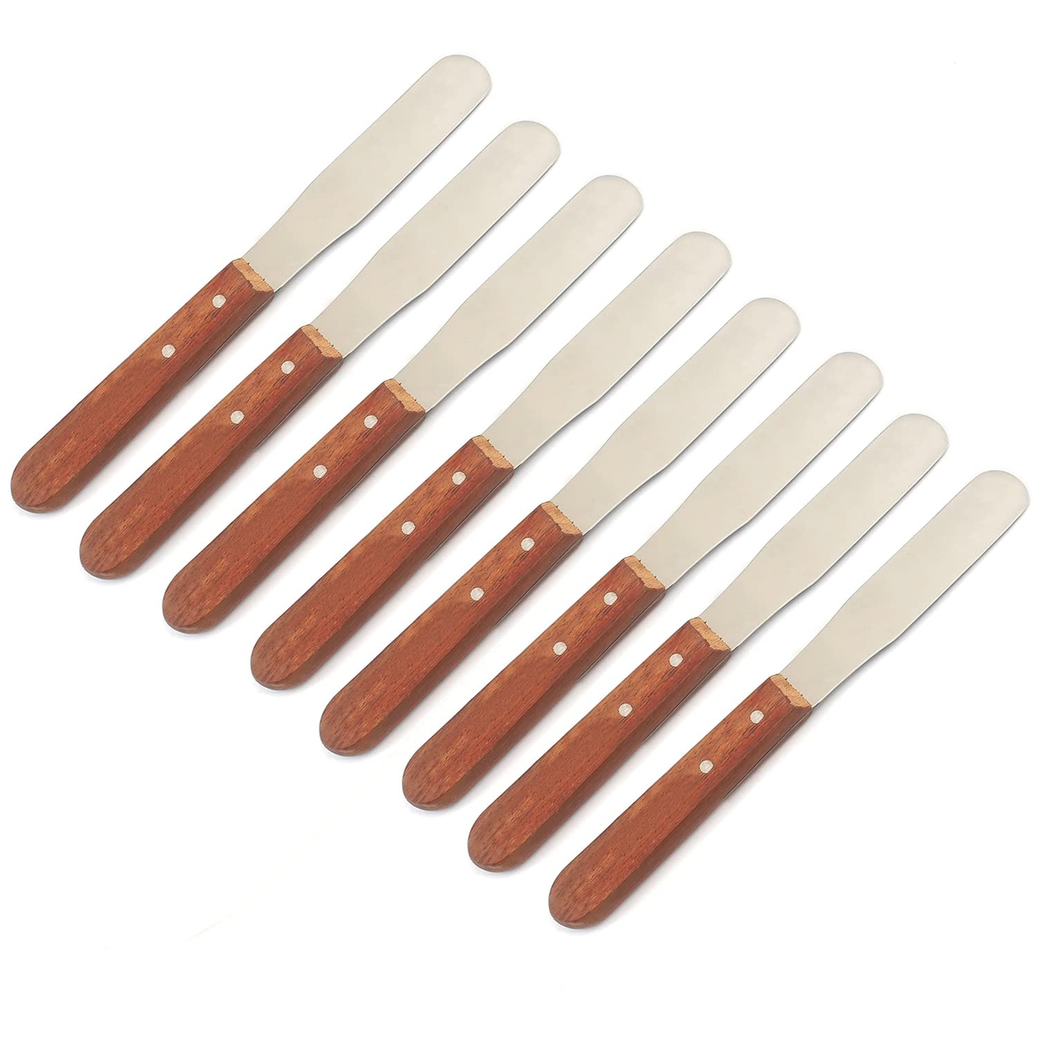 OdontoMed2011 Set of 8 Dental Lab Spatulas #10R - Stainless Steel Blade with Wooden Handle for Plaster & Wax Carving | Perfect for Dental Professionals, Orthodontic Work & Dental Lab Procedures
