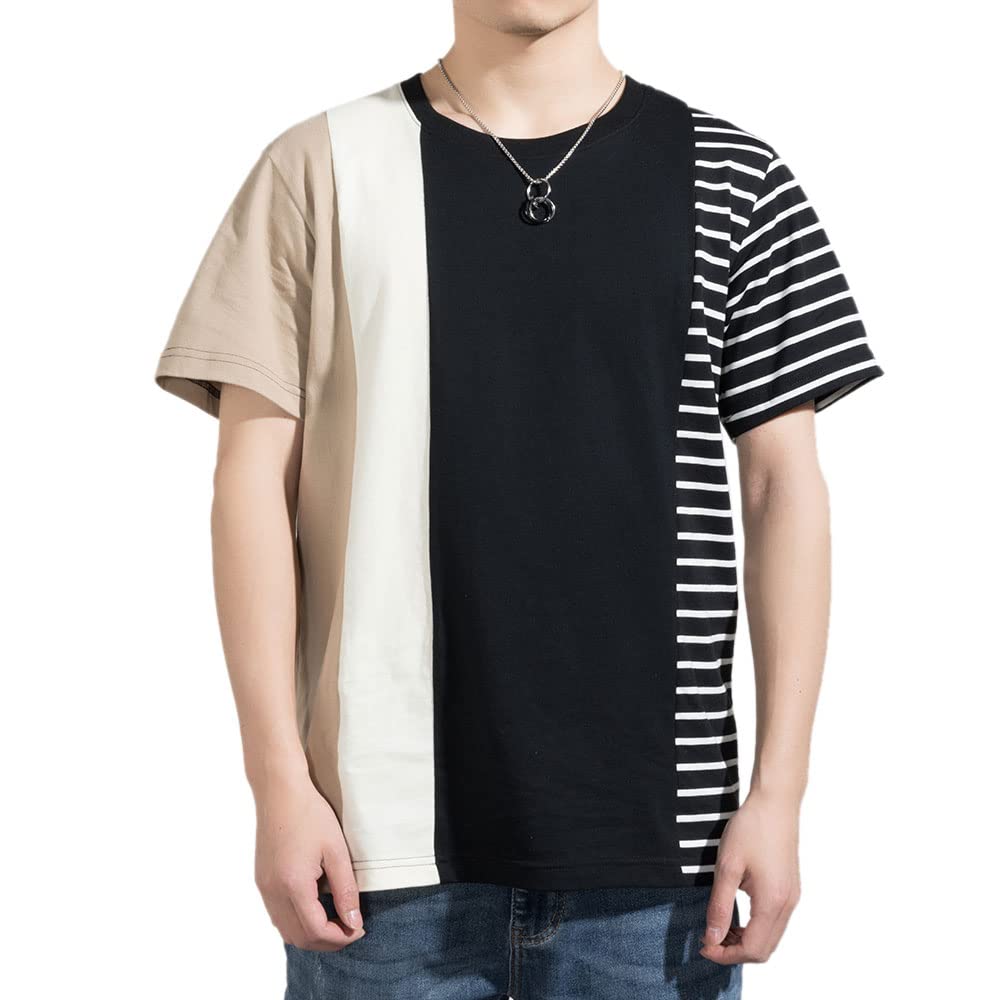 Men's Black & White Striped T-Shirt - Breathable Cotton Casual Stitched Top for Everyday Wear - Perfect for Work, Outings & Relaxation