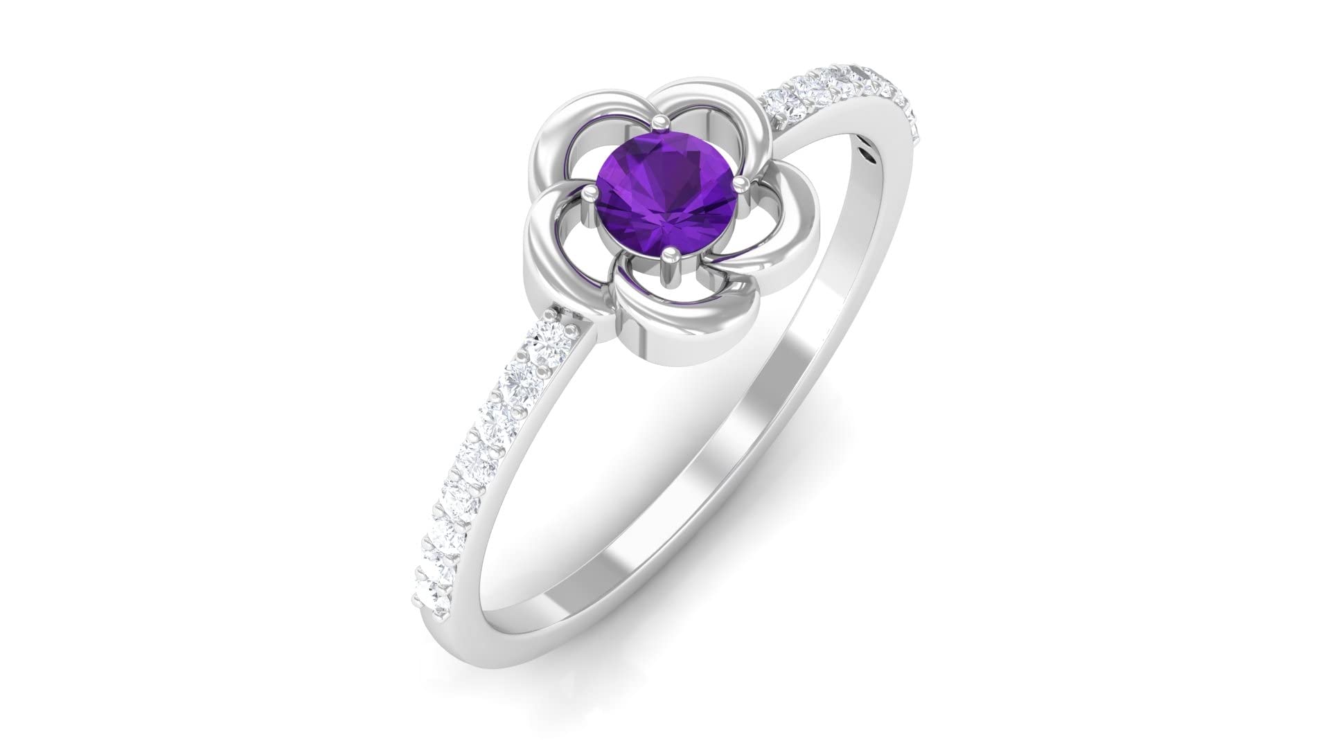 Natural Amethyst & Diamond Floral Promise Ring for Women - 14K Solid Gold Engagement Jewelry - Perfect for Valentine's Day, Anniversary & Romantic Gifts