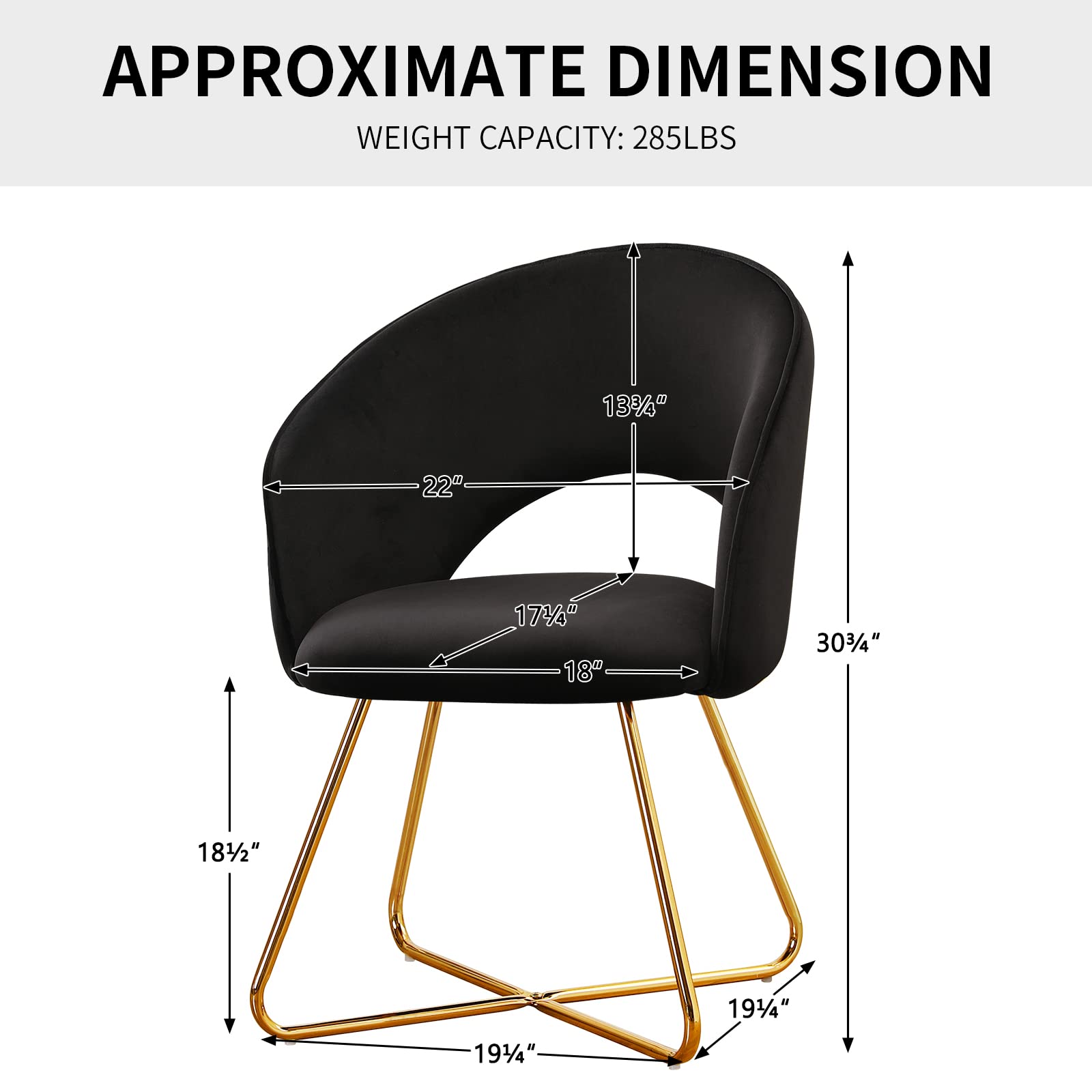 Furnimart Modern Velvet Accent Chair - Curved Mid-Back Black Vanity Chair with Gold Plated Legs for Bedroom, Living Room & Dining Room | Luxurious Seating for Home Décor, Makeup Vanity & Relaxation (Black)