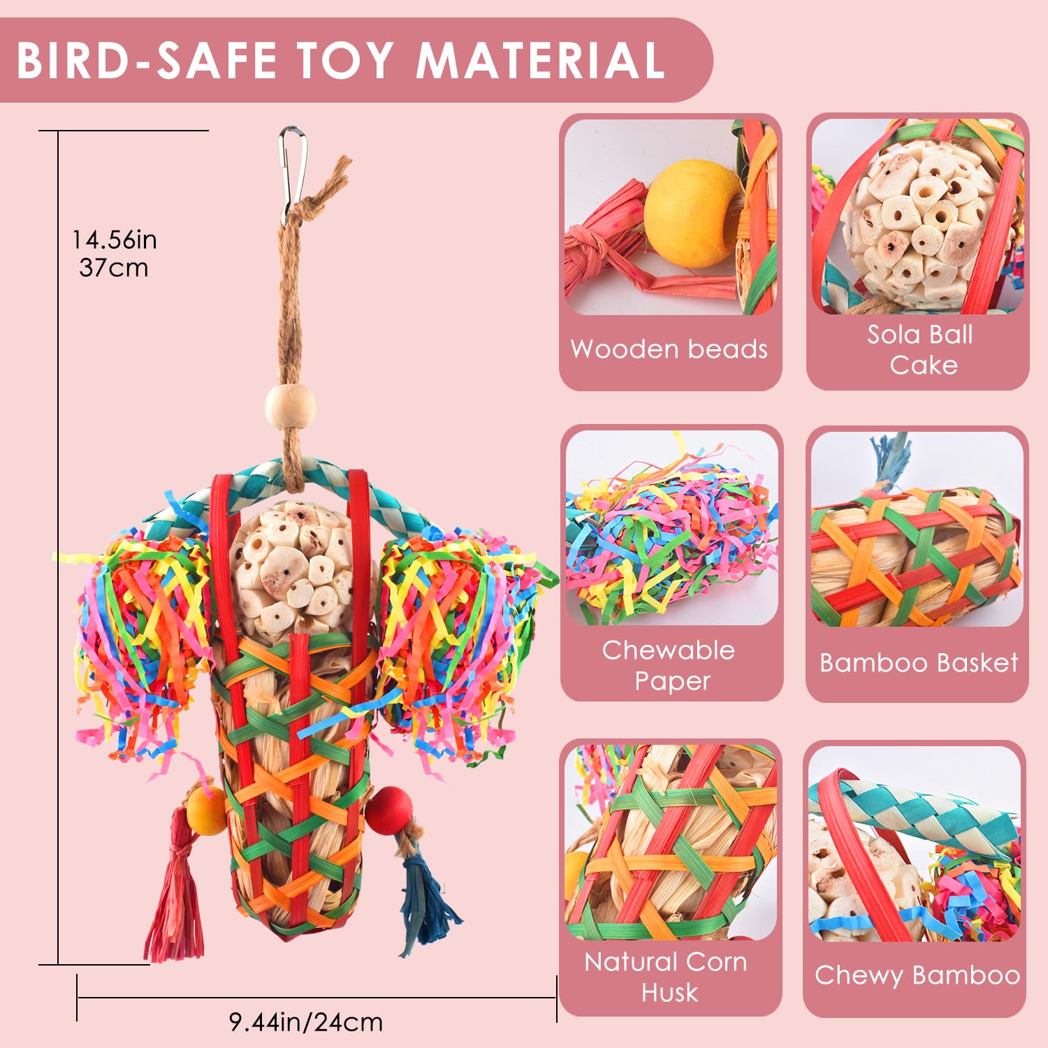 KATUMO Bird Shredding & Foraging Toys for Small to Medium Birds - Parakeet, Cockatiel, Conure, Lovebird - Natural Sola Wood Chew Toys for Mental Stimulation & Play - Perfect for Cage Enrichment & Bird Entertainment