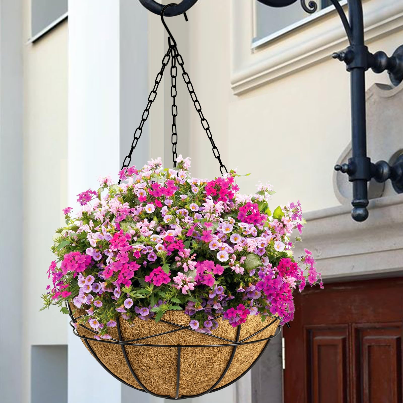 4 Pack 20 Inch Extra Large Deep Hanging Planters Baskets with Coconut Liner - Outdoor Flower Pots for Porch, Balcony & Garden Decor - Perfect for Ferns, Petunias & Vine Plants