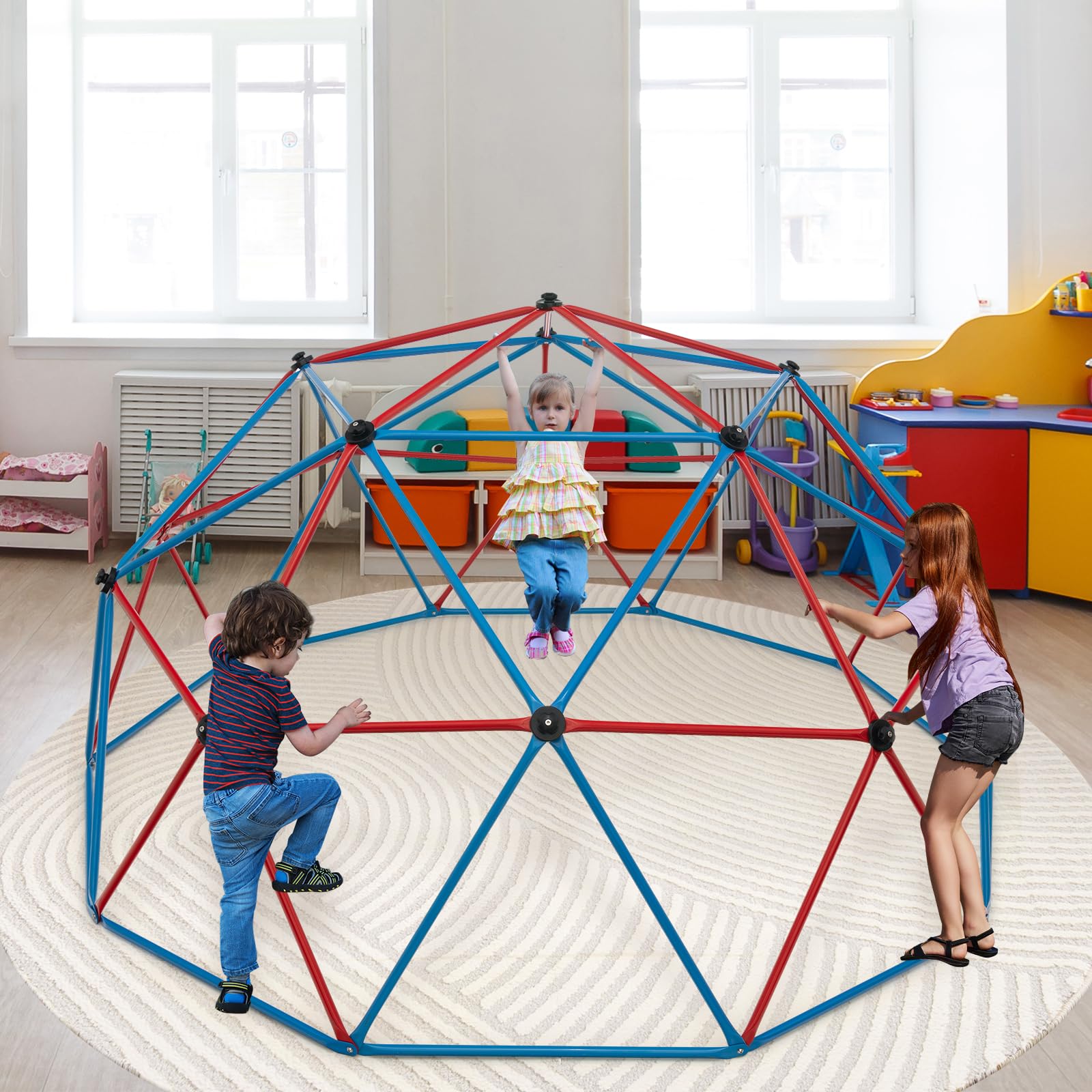 HONEY JOY 10FT Outdoor Climbing Dome with Swing Set - Heavy Duty 800LB Capacity Jungle Gym Monkey Bars for Kids Backyard Playground | Geometric Dome Climber for Toddlers & Children | Perfect for Outdoor Play, Birthday Parties & Backyard Adventures (Red)