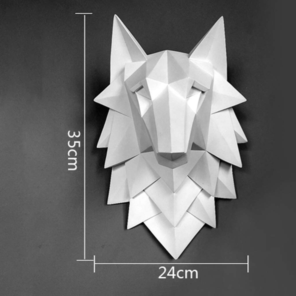 Wolf Head Wall Decor - Geometric Animal Sculpture for Bar & Home - Black Metal Wolf Head Wall Hanging (24x20x35cm) - Unique Wall Art for Man Cave, Living Room & Office Decor