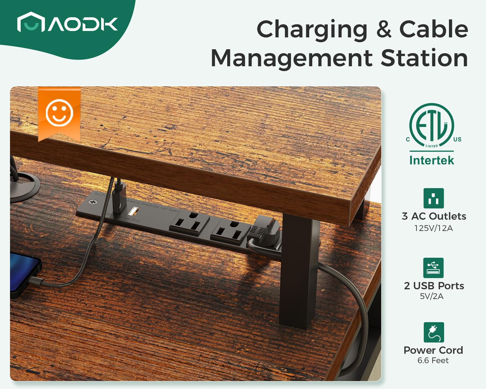 AODK 55 Inch Electric Height Adjustable Standing Desk with Drawers, Keyboard Tray & Power Outlets - Ergonomic Gaming Desk with LED Lights & Monitor Stand for Home Office - Rustic Brown Workspace Solution for Remote Work, Streaming & PC Gaming