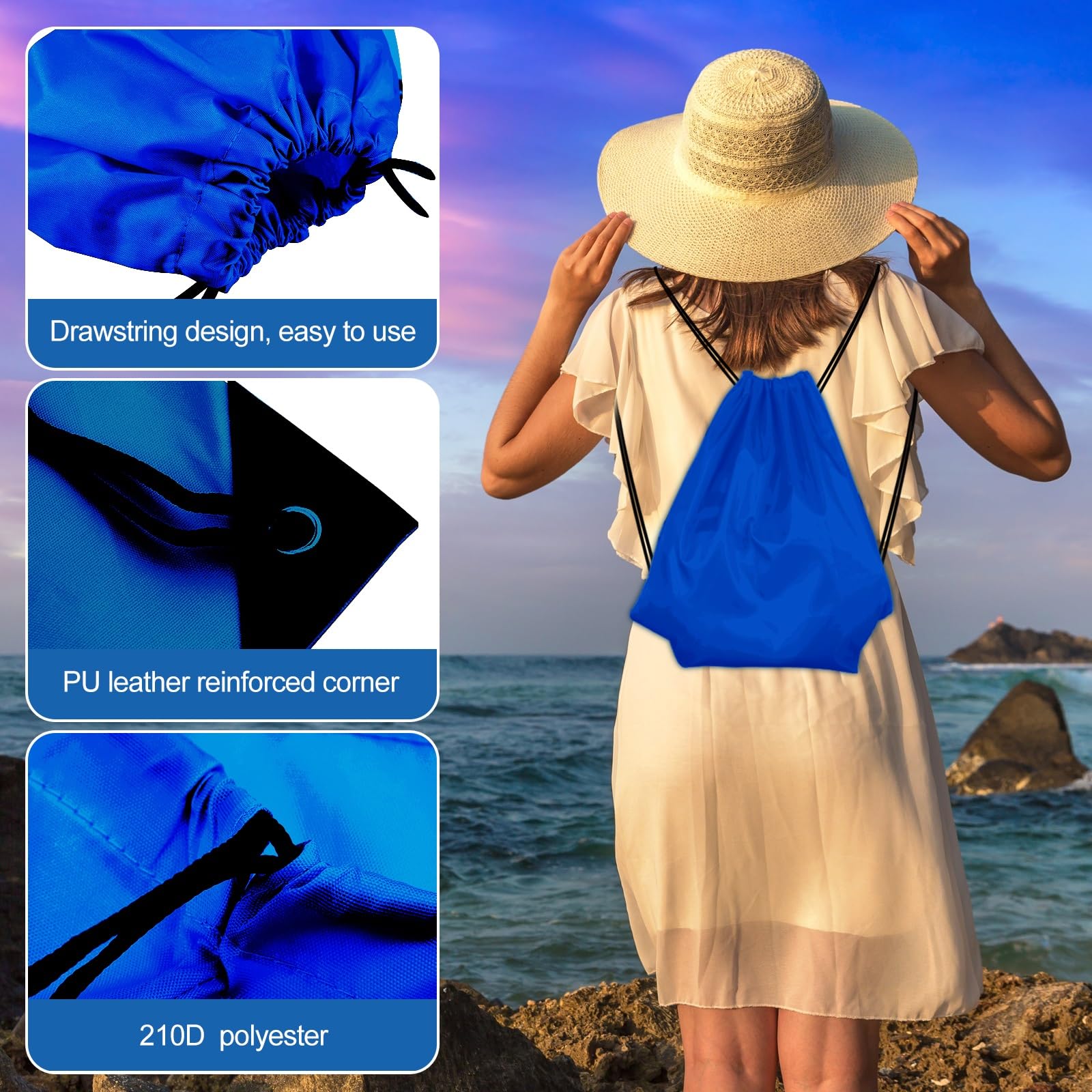 KUUQA 100Pcs Blue Drawstring Backpacks - Bulk String Bags for Sports, Gym, Travel & Storage | Lightweight Carry-On Bags for School, Beach, Camping & Shopping