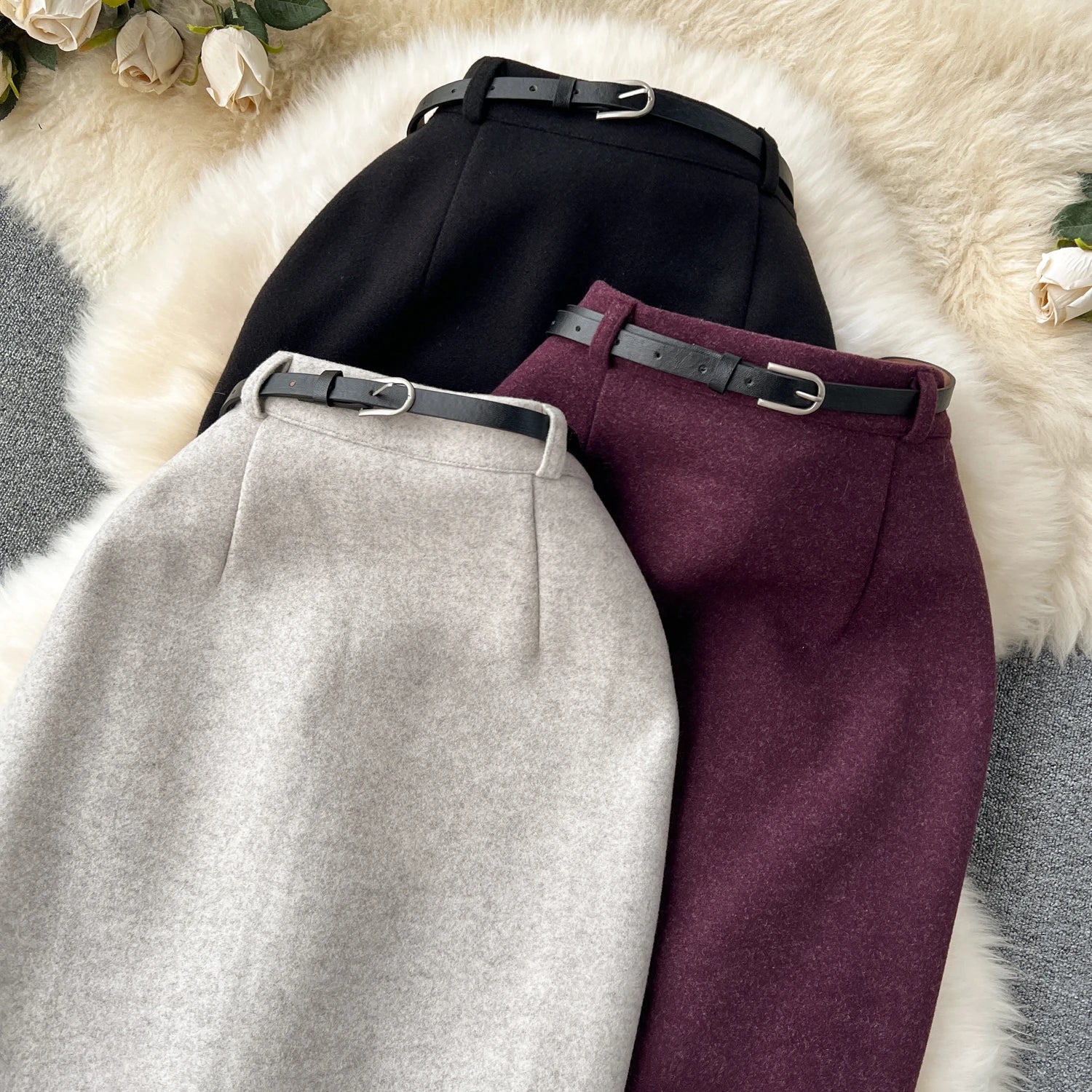 Beige & Black Wool Pencil Skirts for Women - Elegant High Waist Office Skirt, Thick Warm Winter & Spring Wrap Skirt (2023 New) | Perfect for Business Casual, Workwear & Formal Occasions