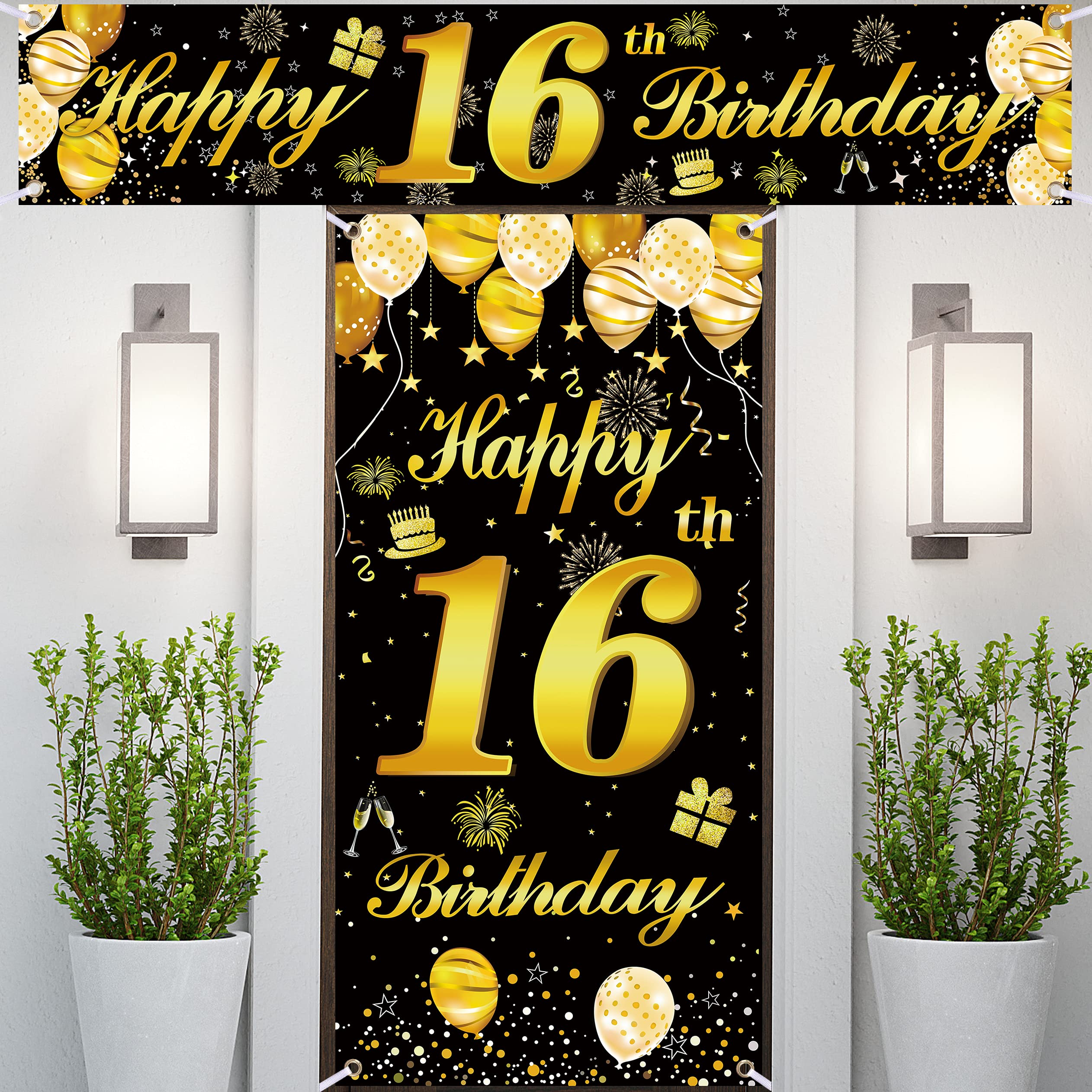 16th Happy Birthday Door Banner - Birthday Party Decorations for Men, Teens & Boys - Custom Backdrop for Sweet 16 Celebrations, Graduation Parties & Special Events